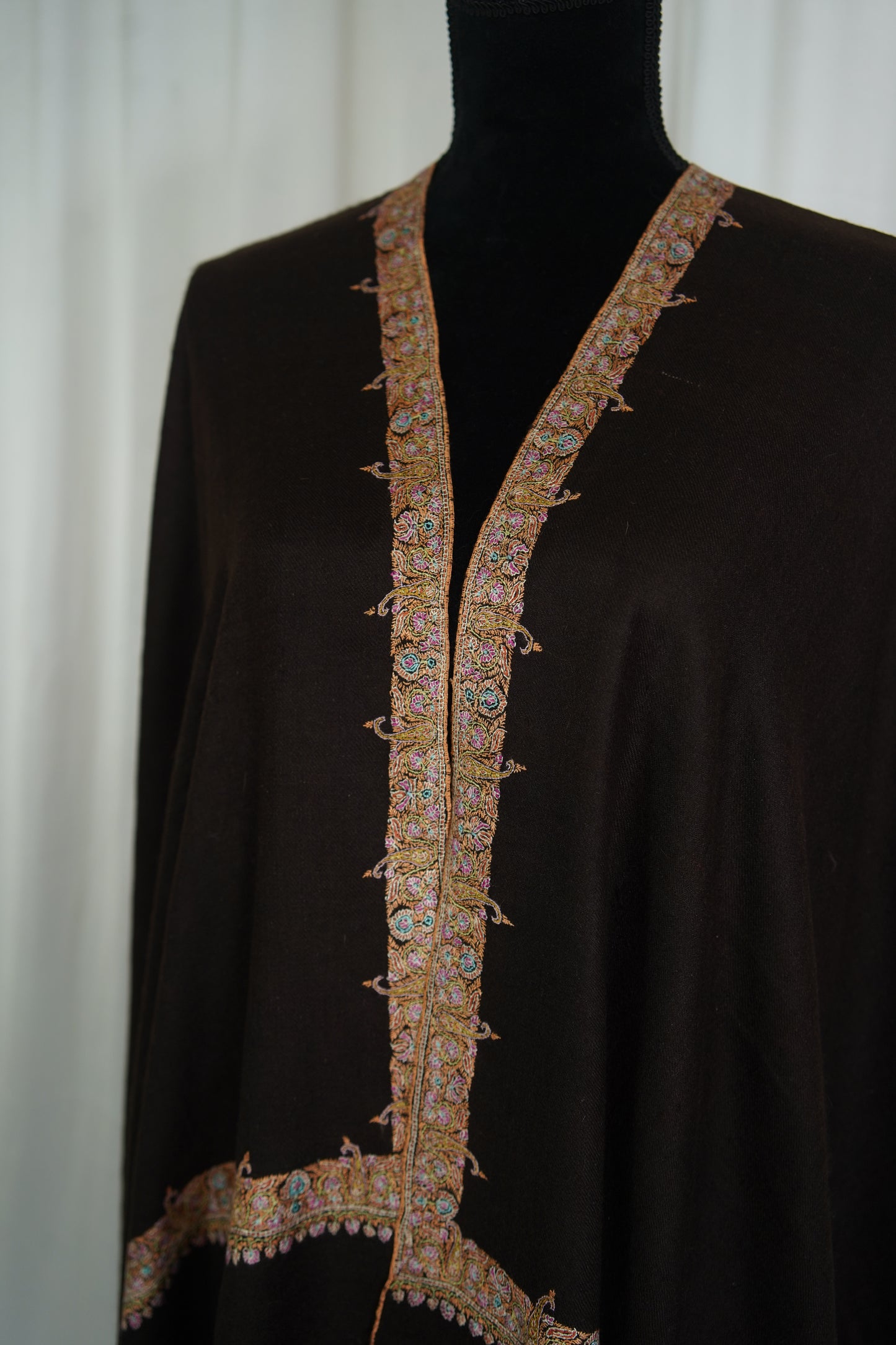 dark ash brown GI hand spun embroidery pashmina shawl 9574