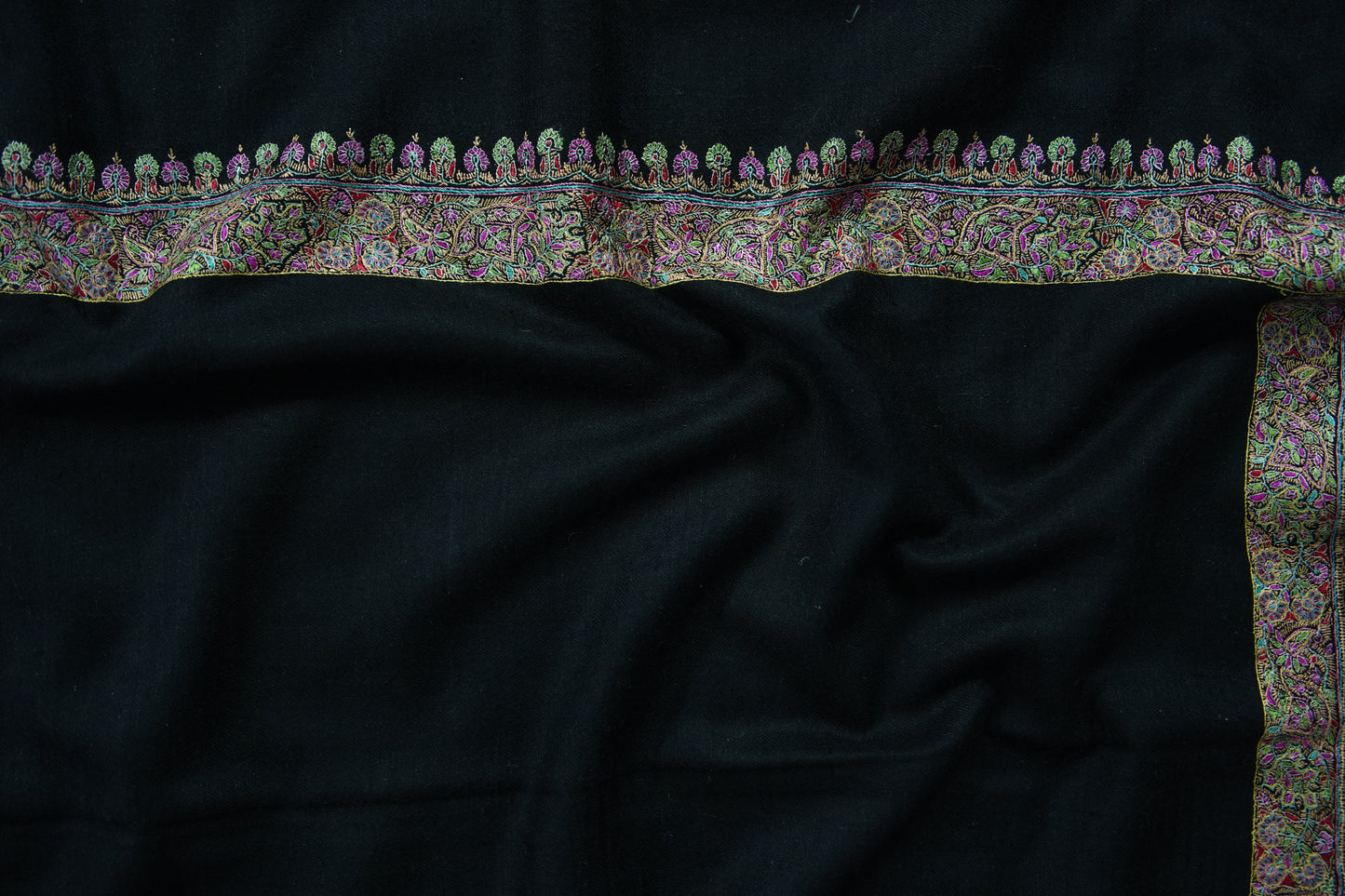 black GI hand spun embroidery pashmina shawl 9576