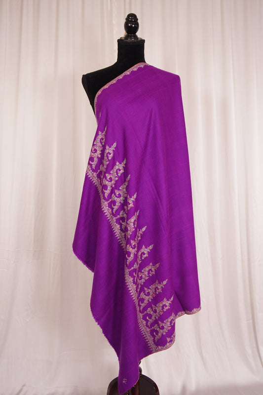 Lollipop violet GI hand spun embroidery pashmina shawl 9577