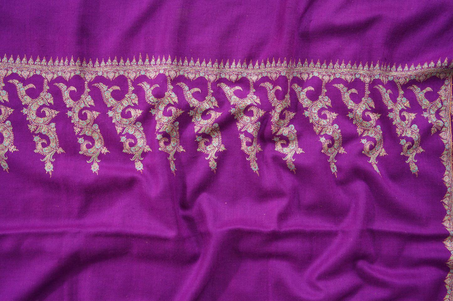 Lollipop violet GI hand spun embroidery pashmina shawl 9577