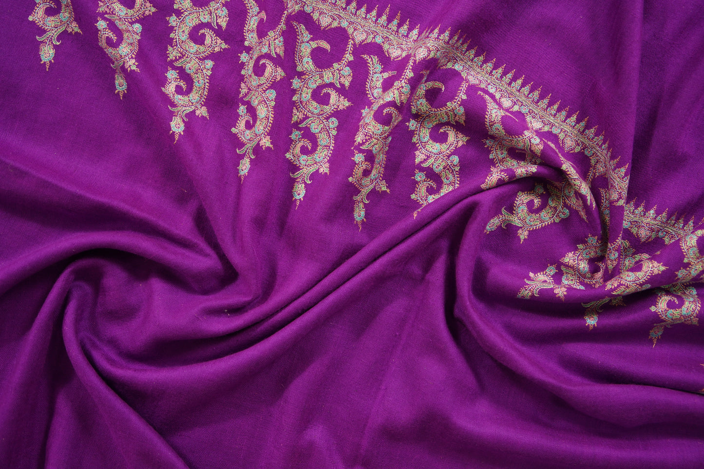 Lollipop violet GI hand spun embroidery pashmina shawl 9577