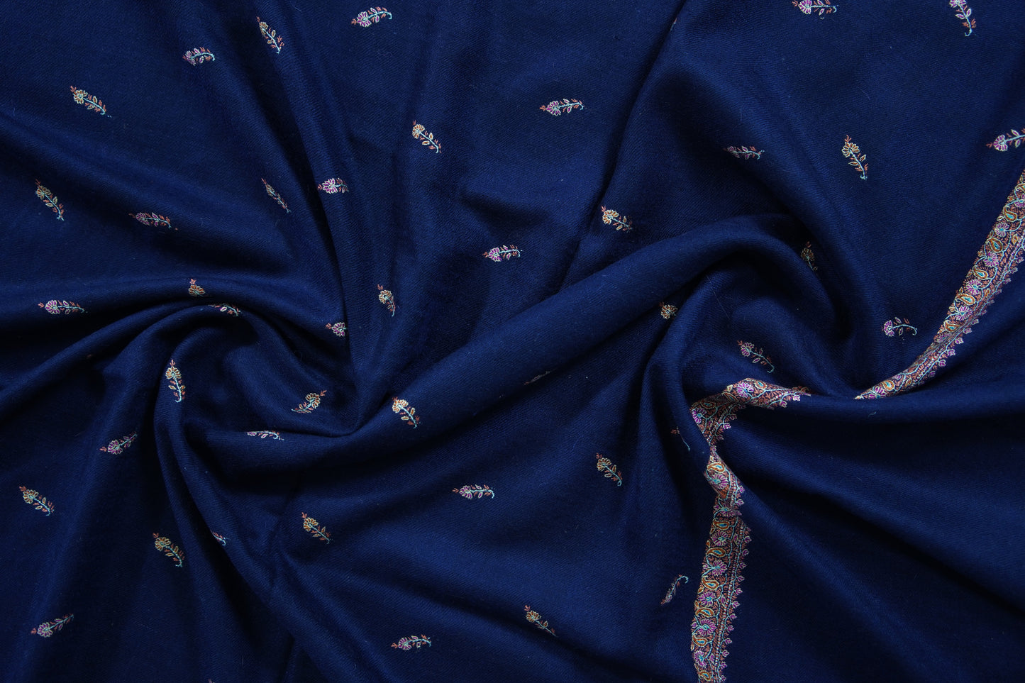 denim blue GI hand spun butis embroidery pashmina shawl 9578