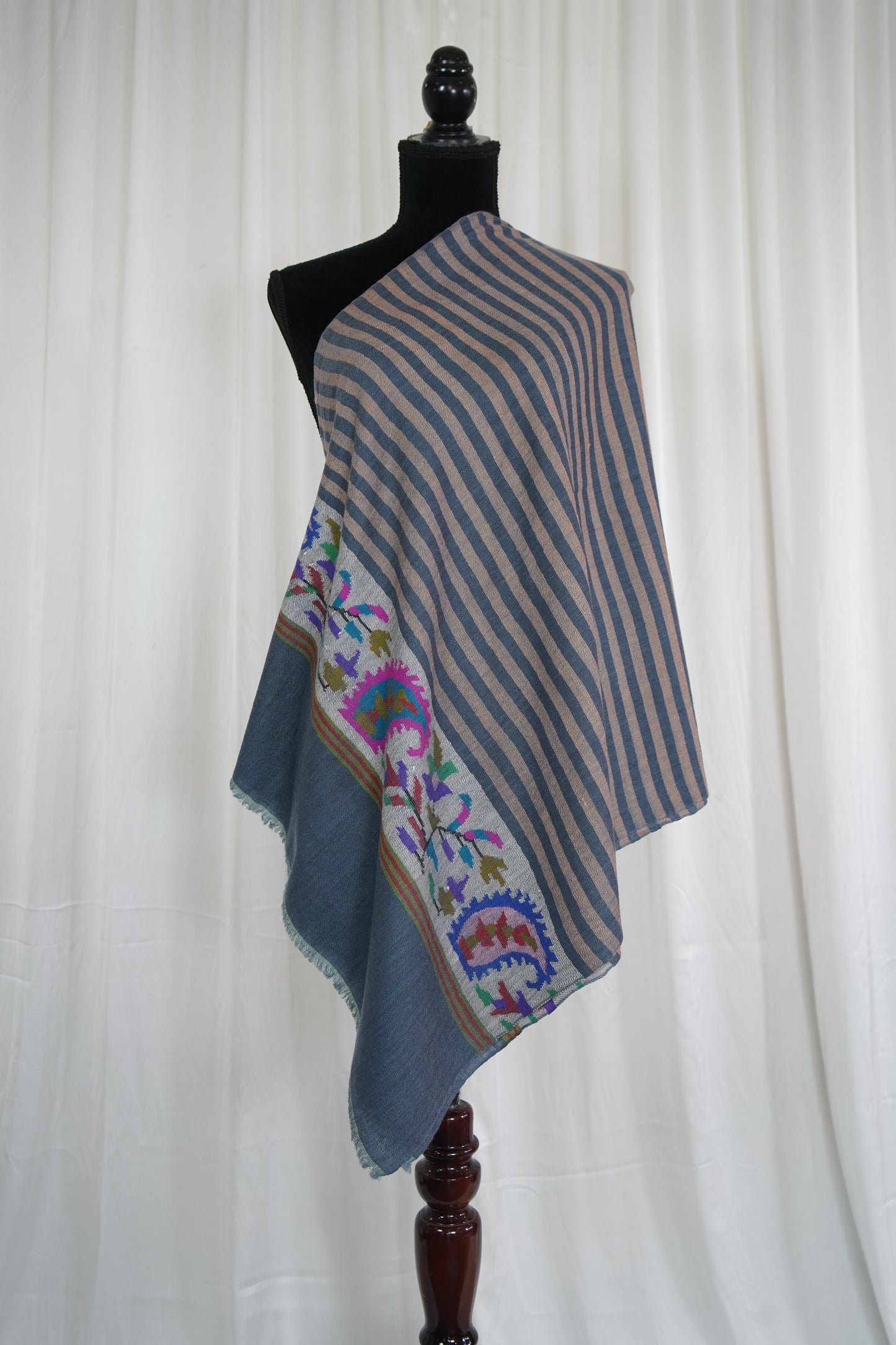 oxford blue striped kani palla stole 9580