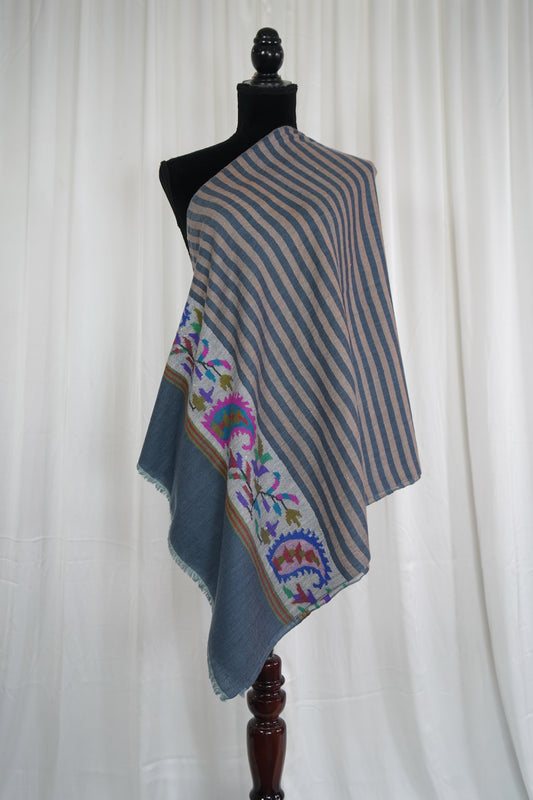 oxford blue striped kani palla stole 9580