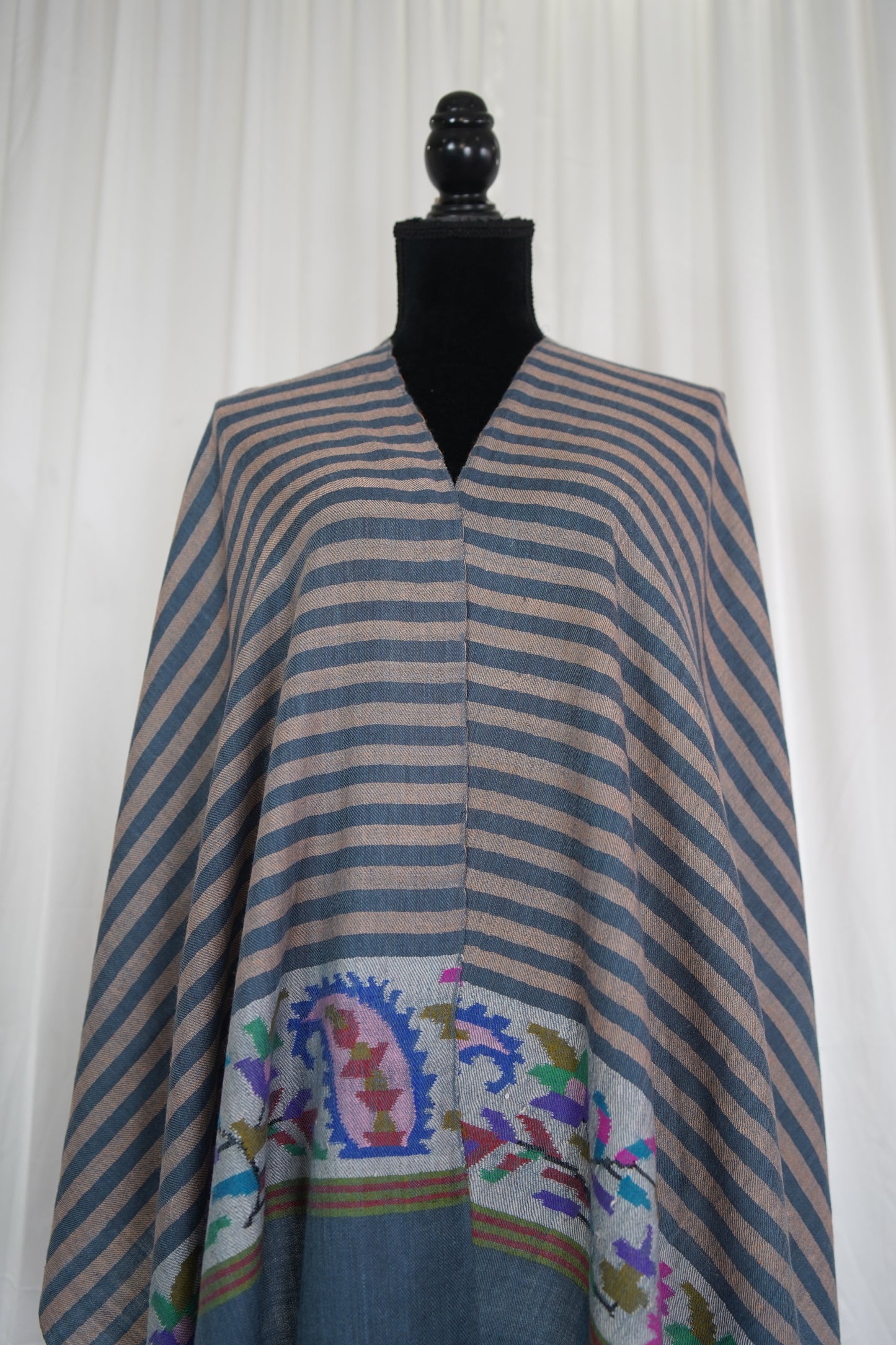 oxford blue striped kani palla stole 9580