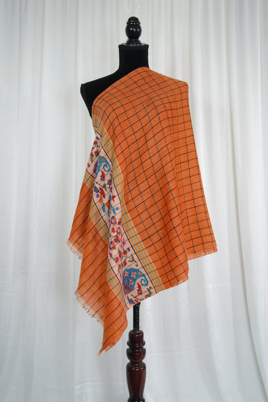 orange checked kani palla stole 9581