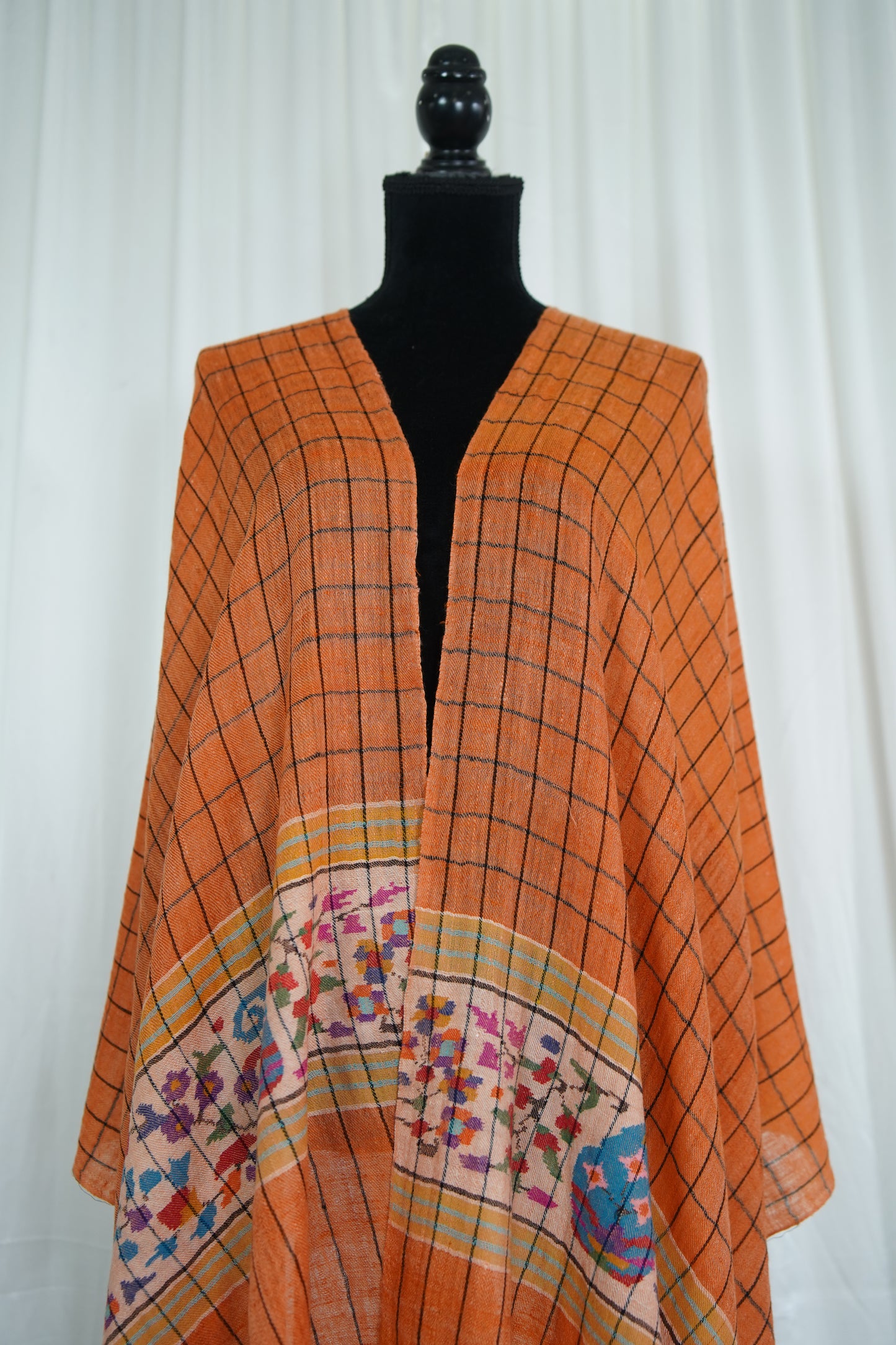 orange checked kani palla stole 9581