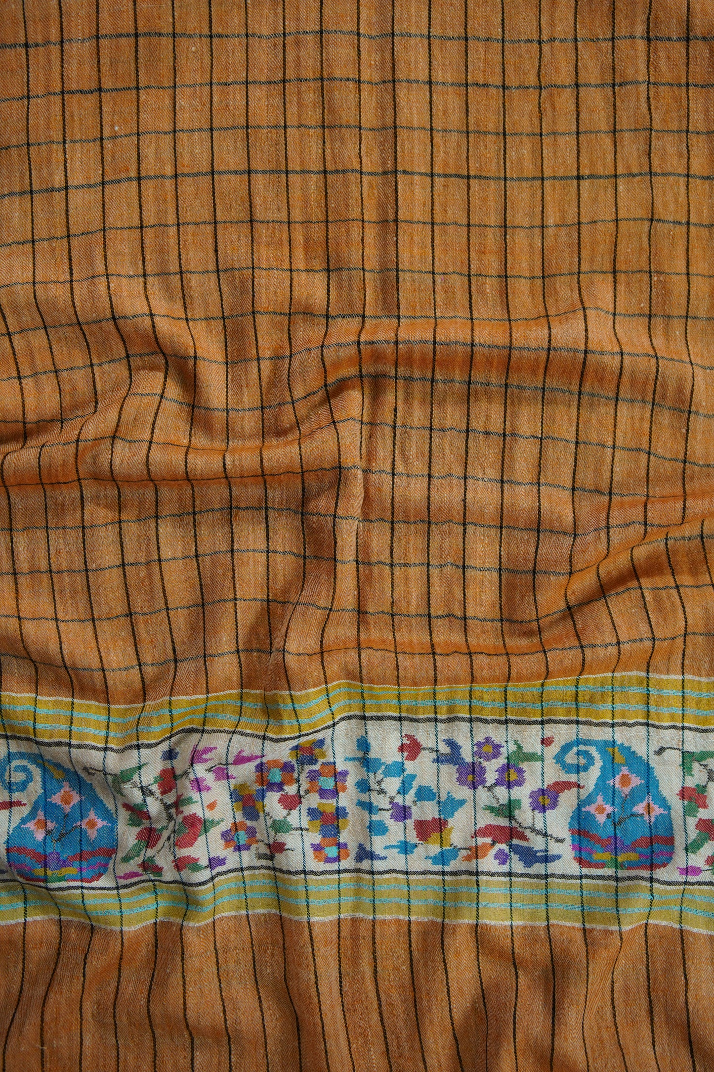 orange checked kani palla stole 9581