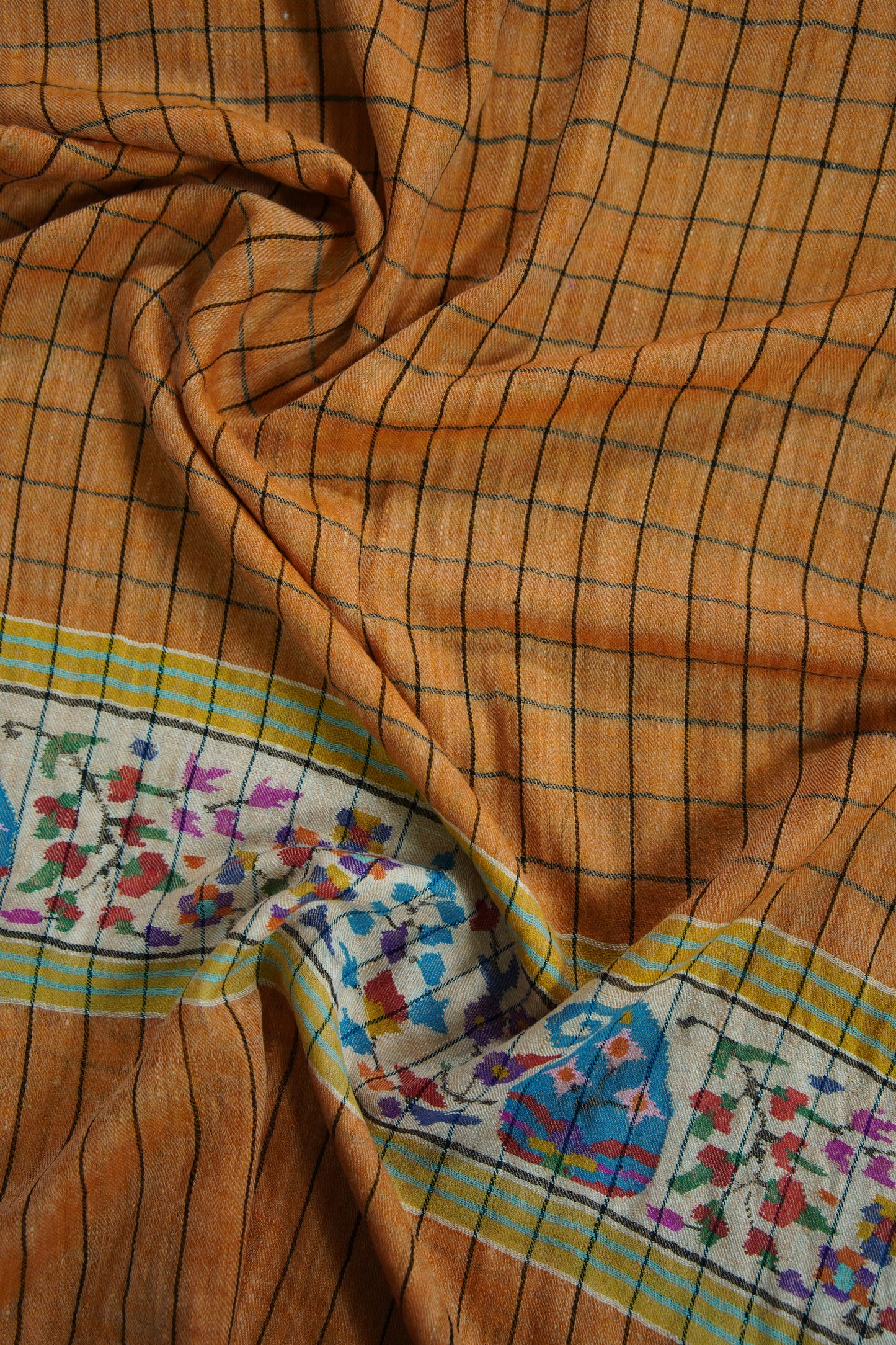 orange checked kani palla stole 9581