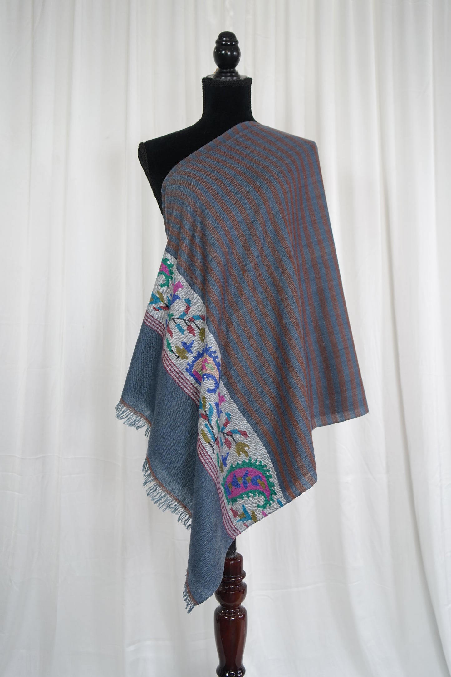 oxford blue striped kani palla stole 9582