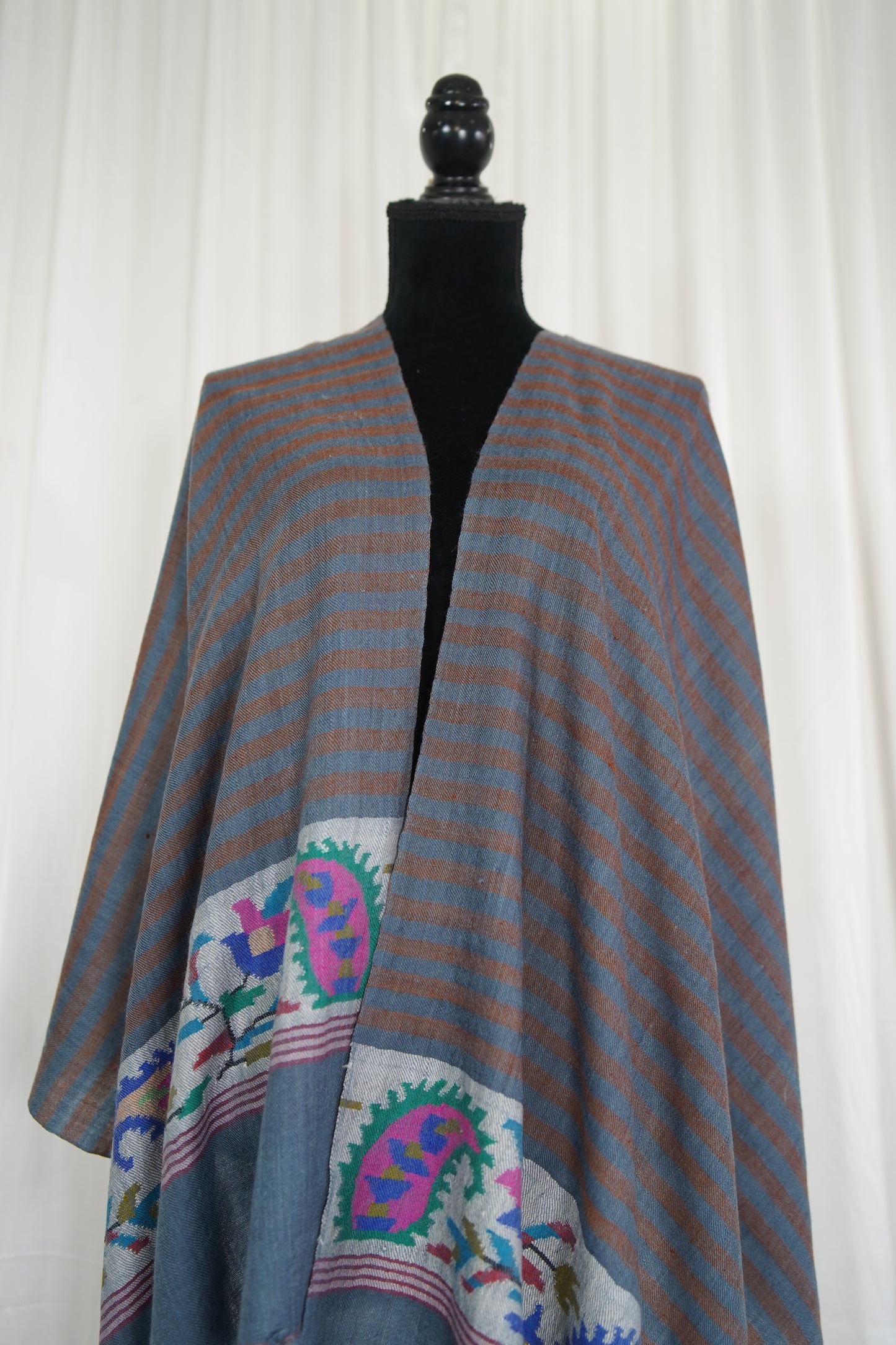 oxford blue striped kani palla stole 9582