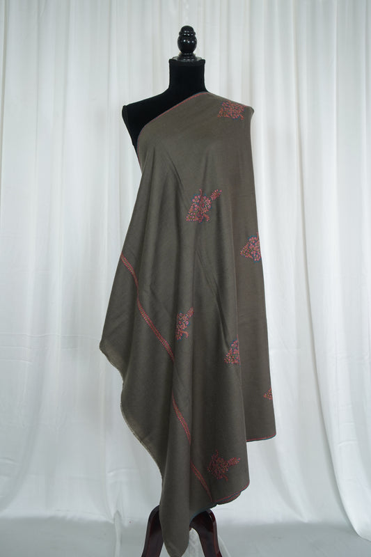dark natural butis silk embroidery pashmina shawl 9585