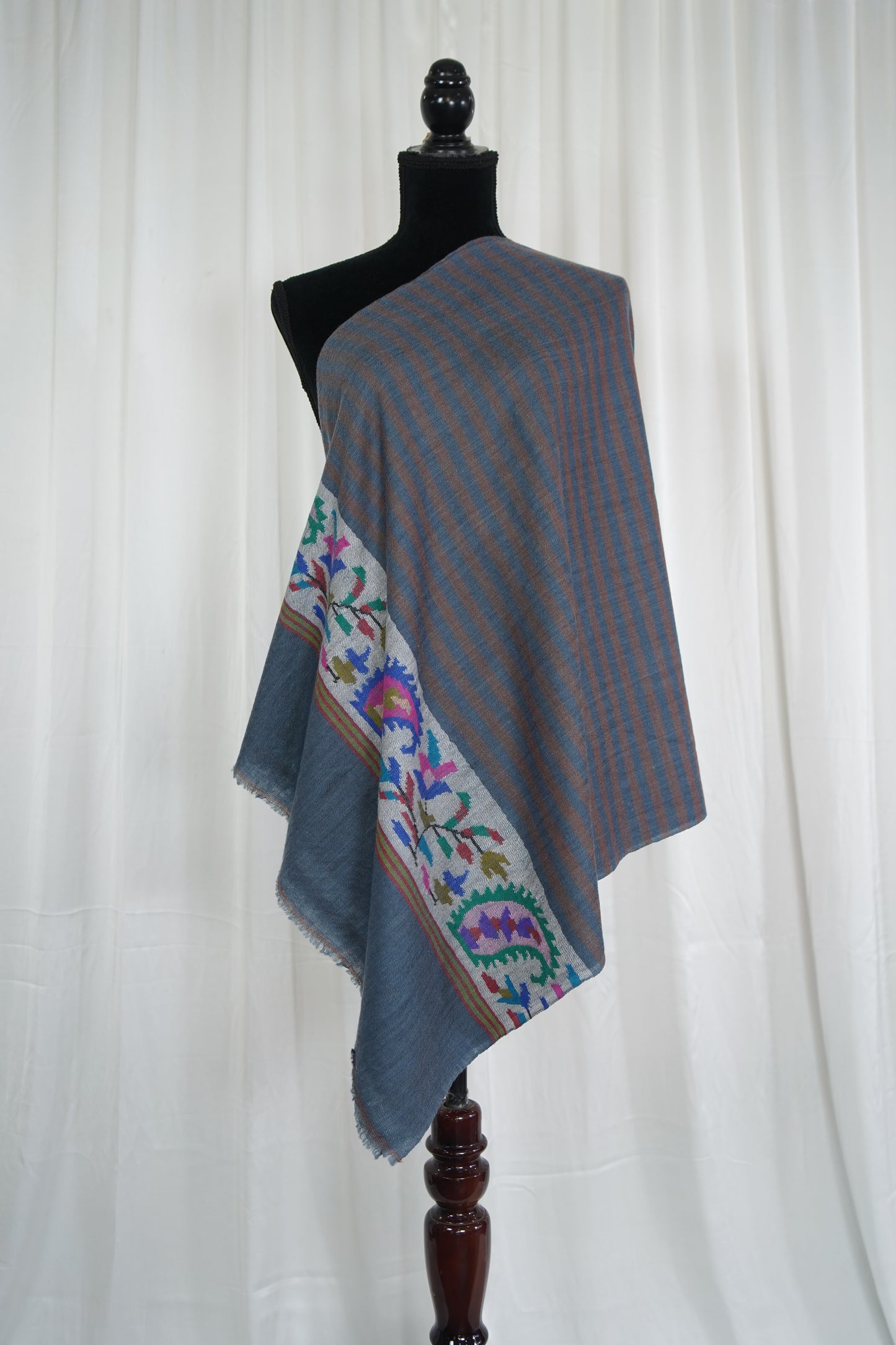 oxford blue striped kani palla stole 9586