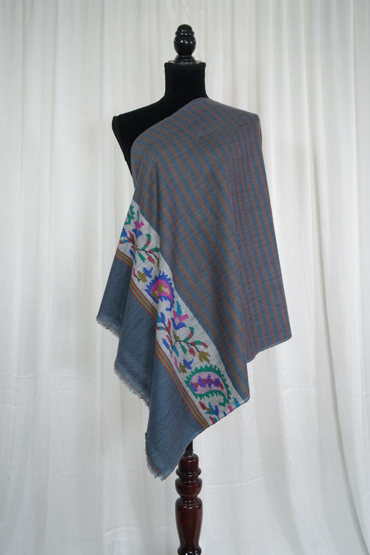 oxford blue striped kani palla stole 9586