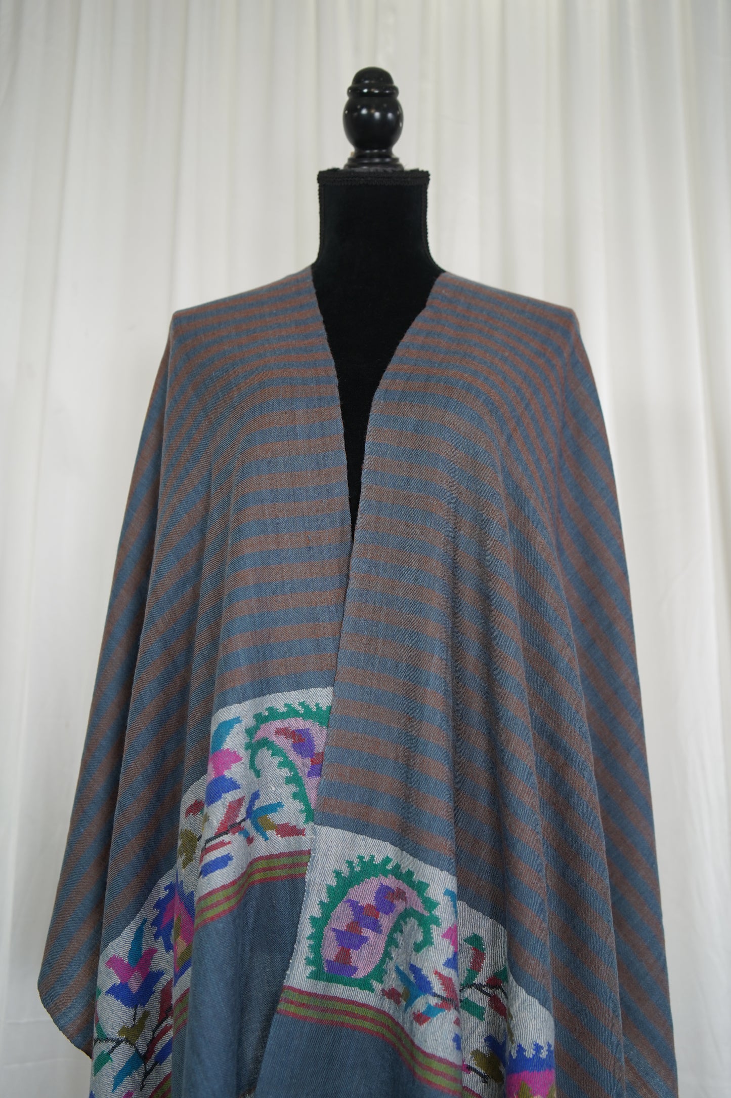 oxford blue striped kani palla stole 9586