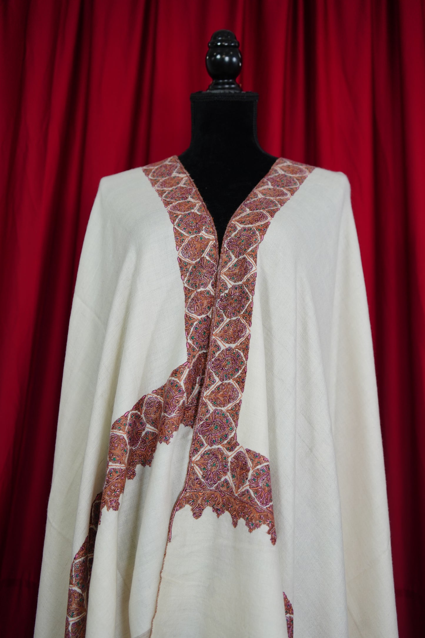 pure white GI embroidery pashmina shawl 9591