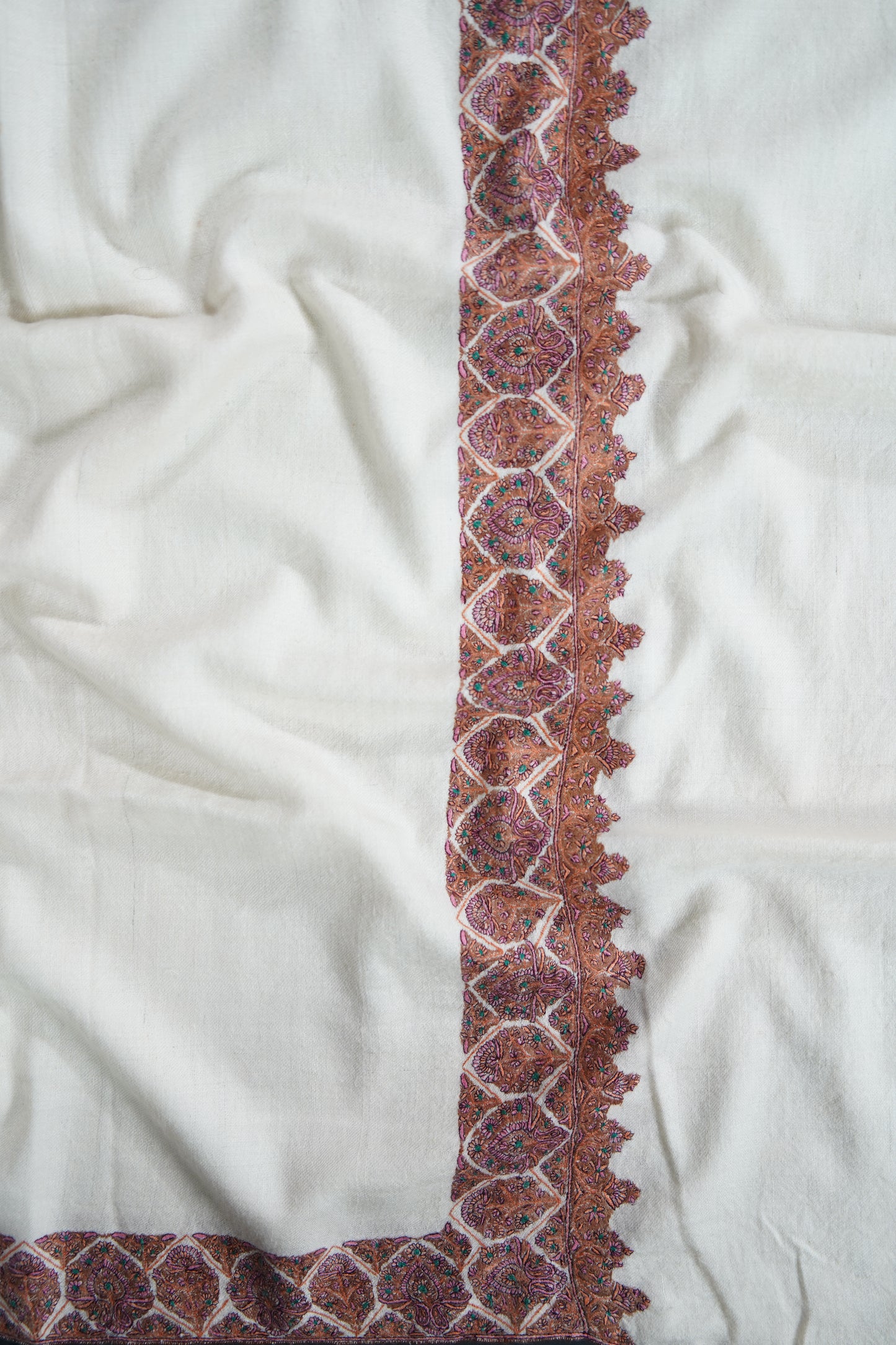 pure white GI embroidery pashmina shawl 9591