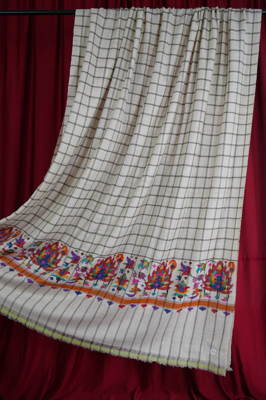 off-white checked XL GI handspun kani palla shawl 9593