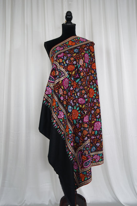 black GI jamma embroidery pashmina shawl 9597