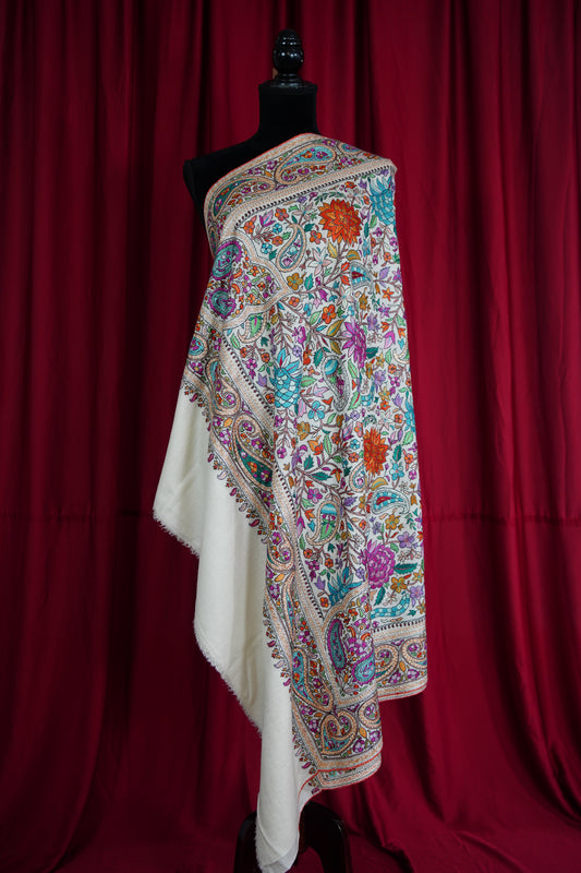 White GI jamma embroidery pashmina shawl 9598