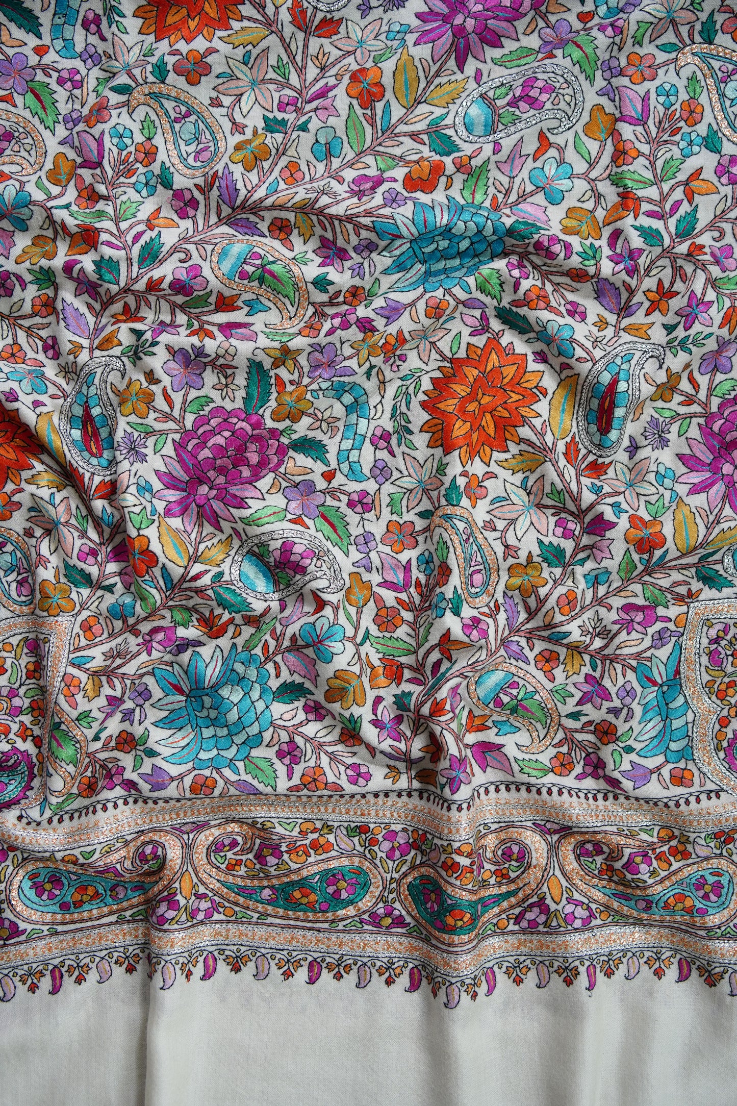 White GI jamma embroidery pashmina shawl 9598