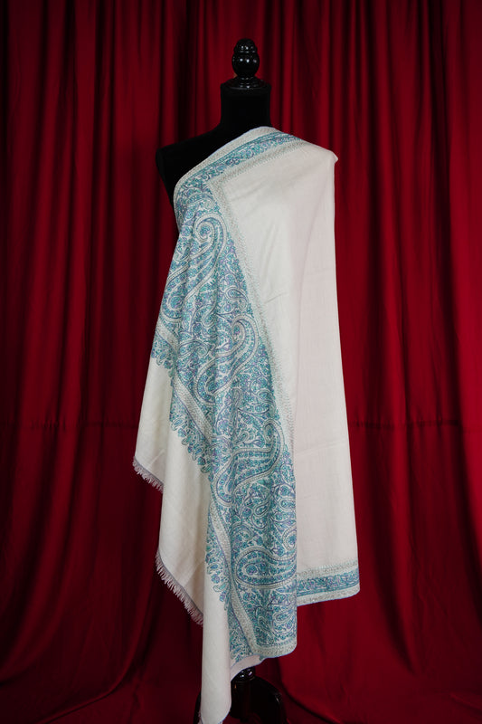 white GI embroidery pashmina shawl 9599