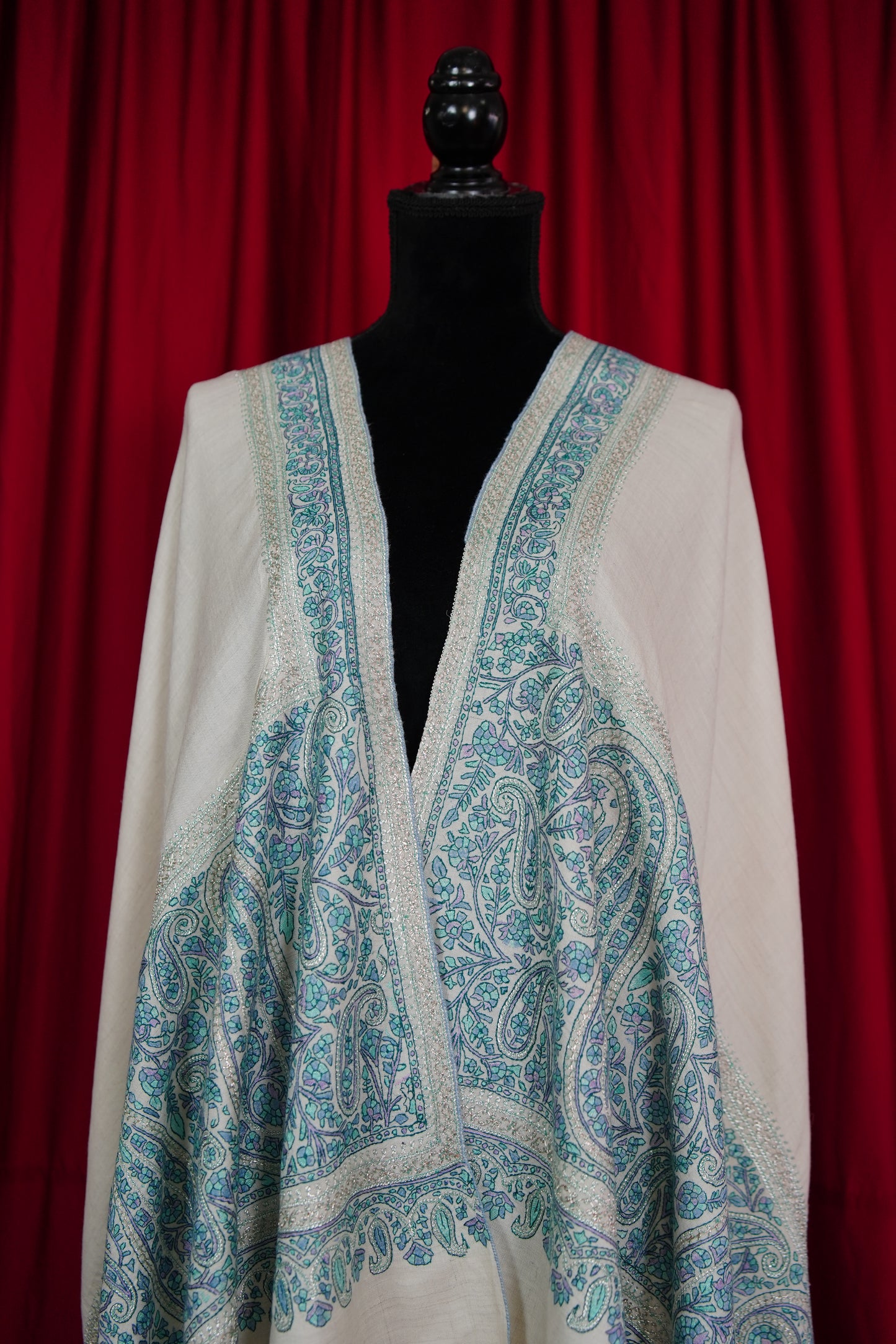 white GI embroidery pashmina shawl 9599