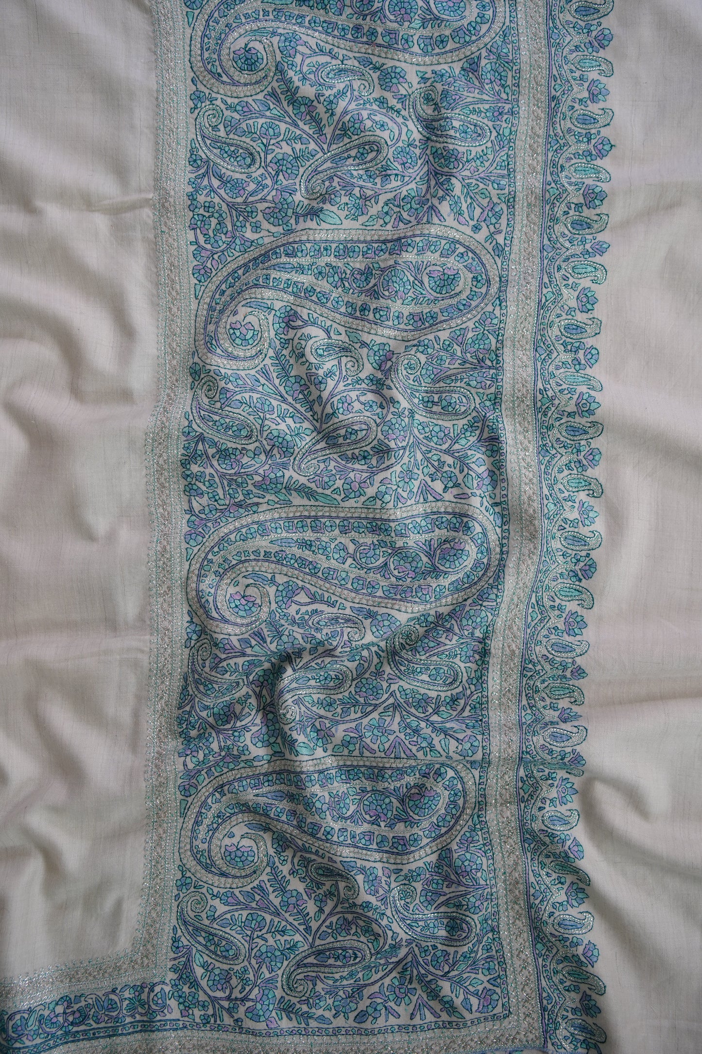 white GI embroidery pashmina shawl 9599