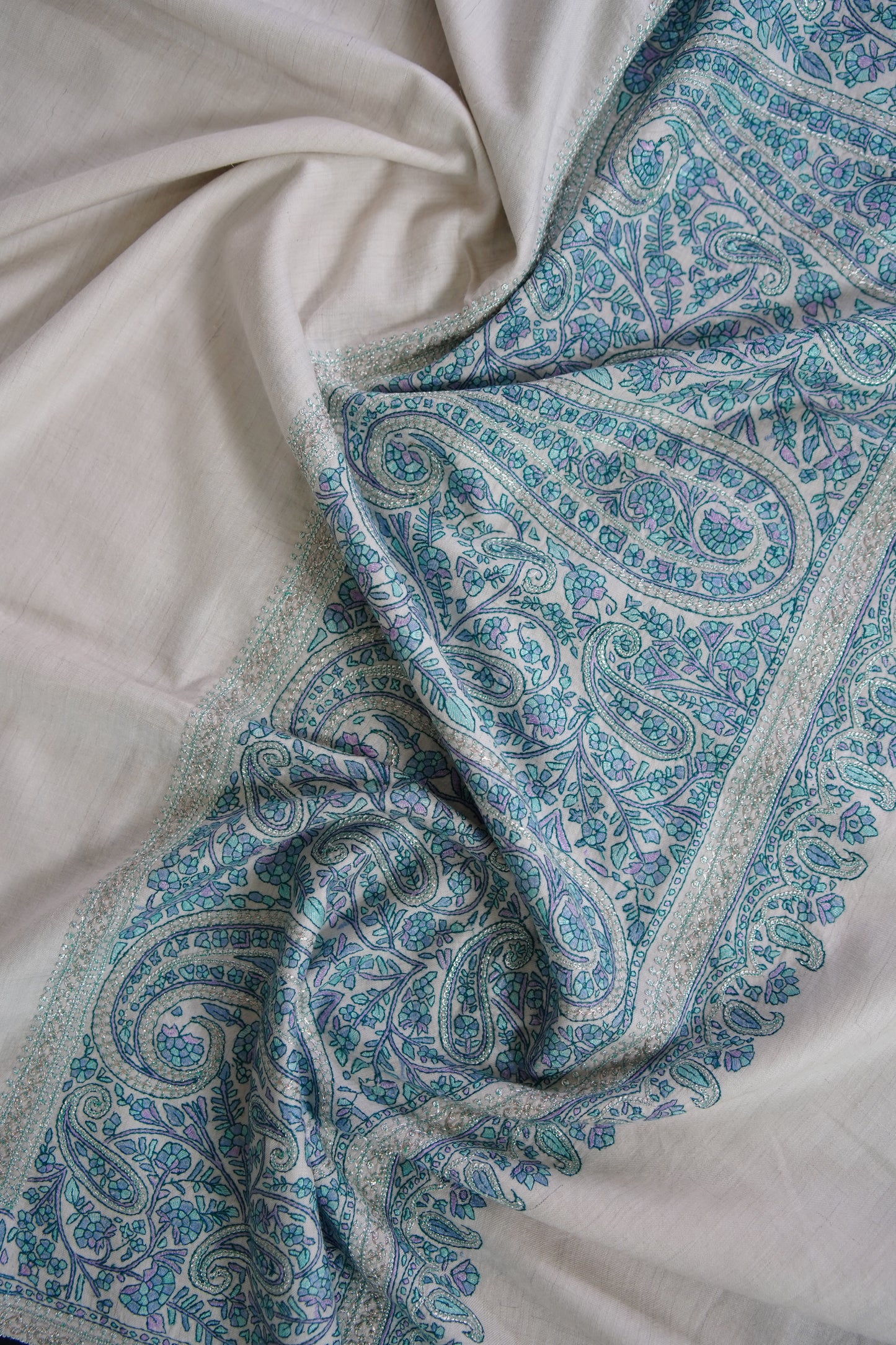 white GI embroidery pashmina shawl 9599