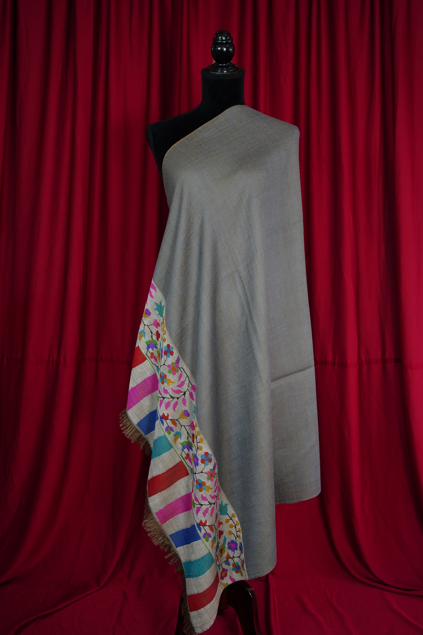 dolphin grey and yellow reversible kani palla shawl 9600
