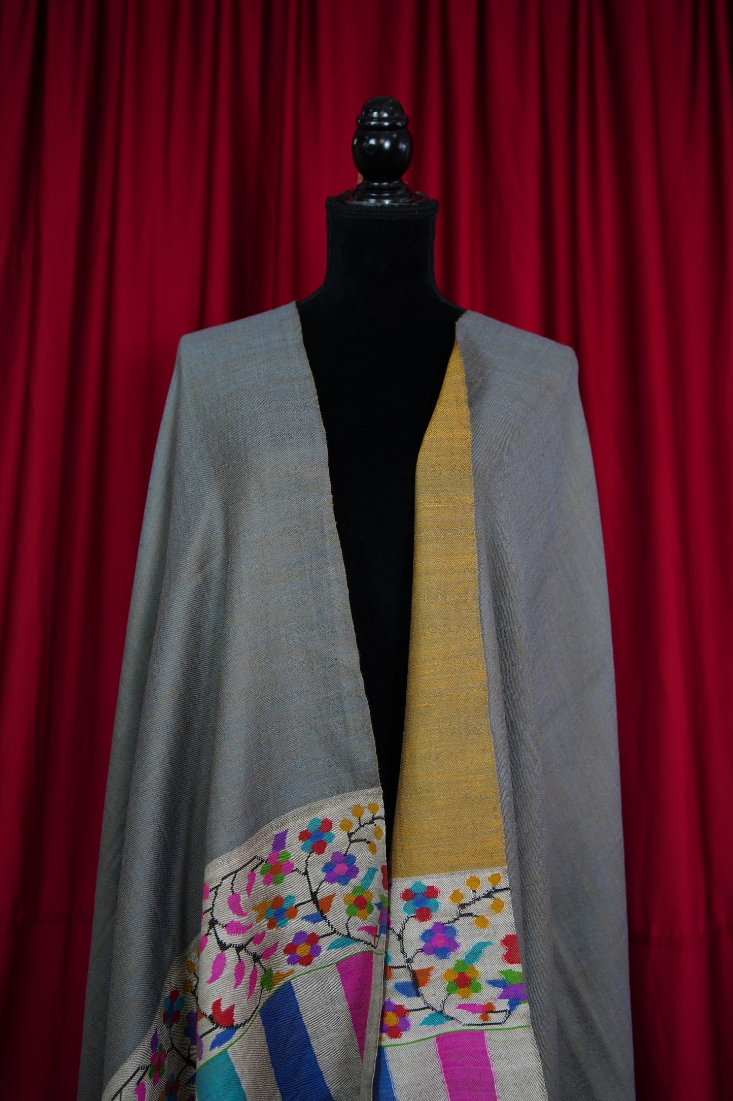 dolphin grey and yellow reversible kani palla shawl 9600