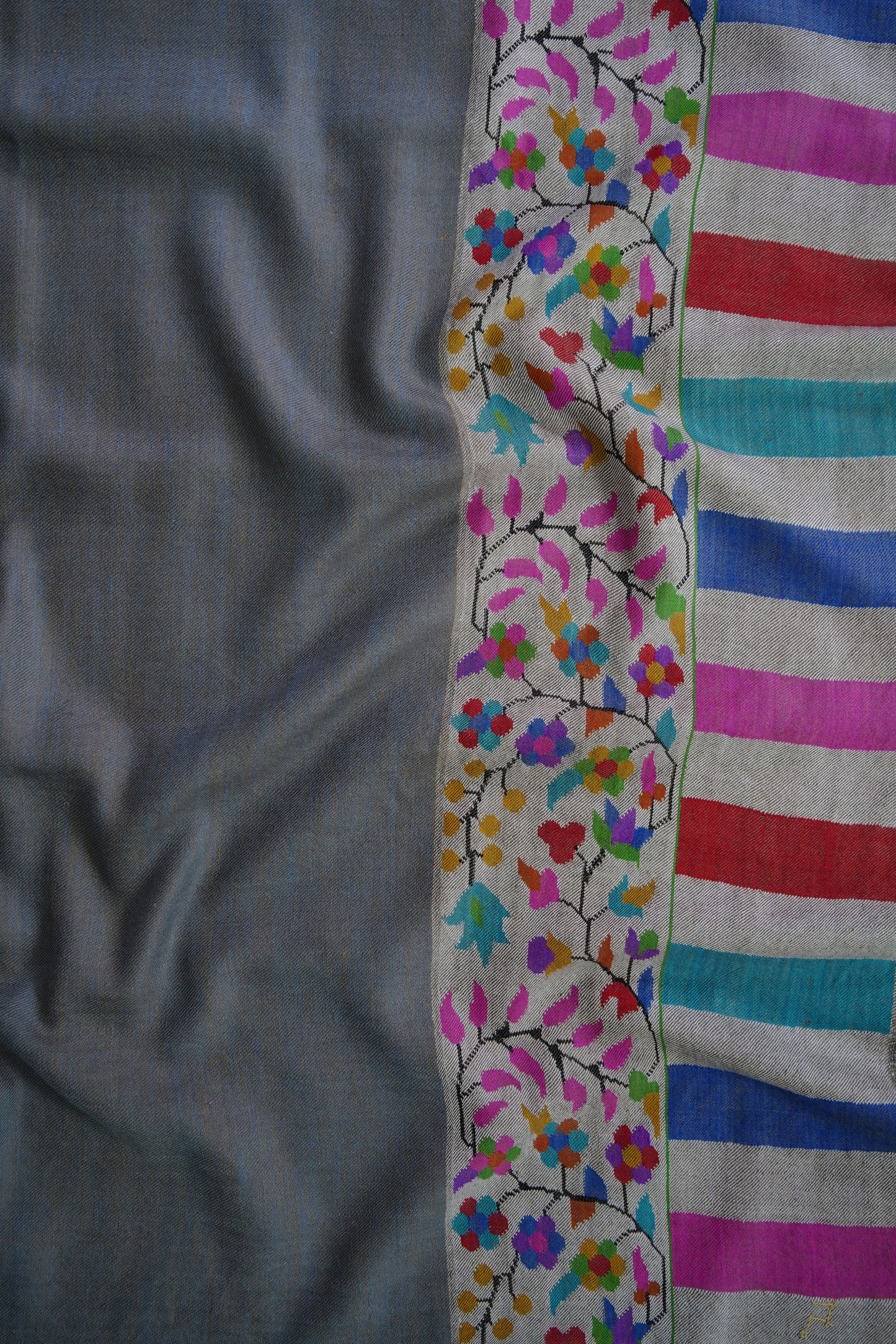 dolphin grey and yellow reversible kani palla shawl 9600