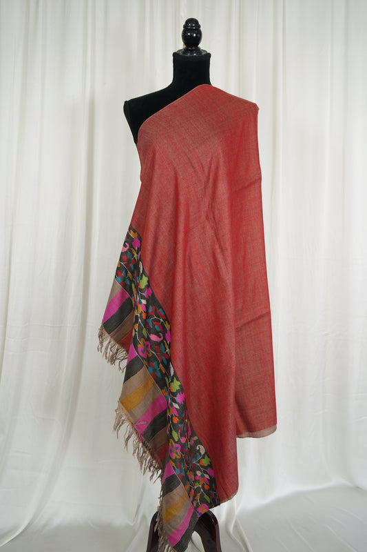 red and natural reversible kani palla shawl 9608