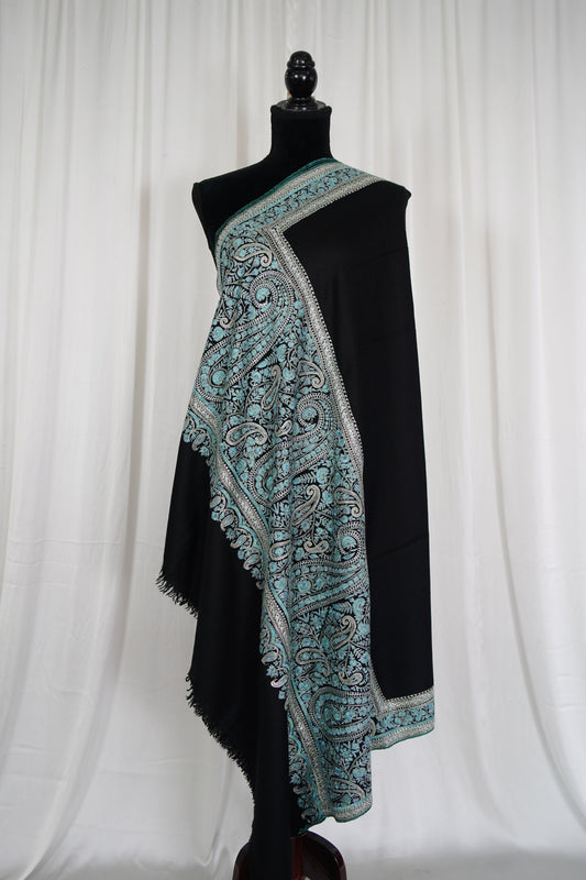 black GI tilla embroidery pashmina shawl 9609