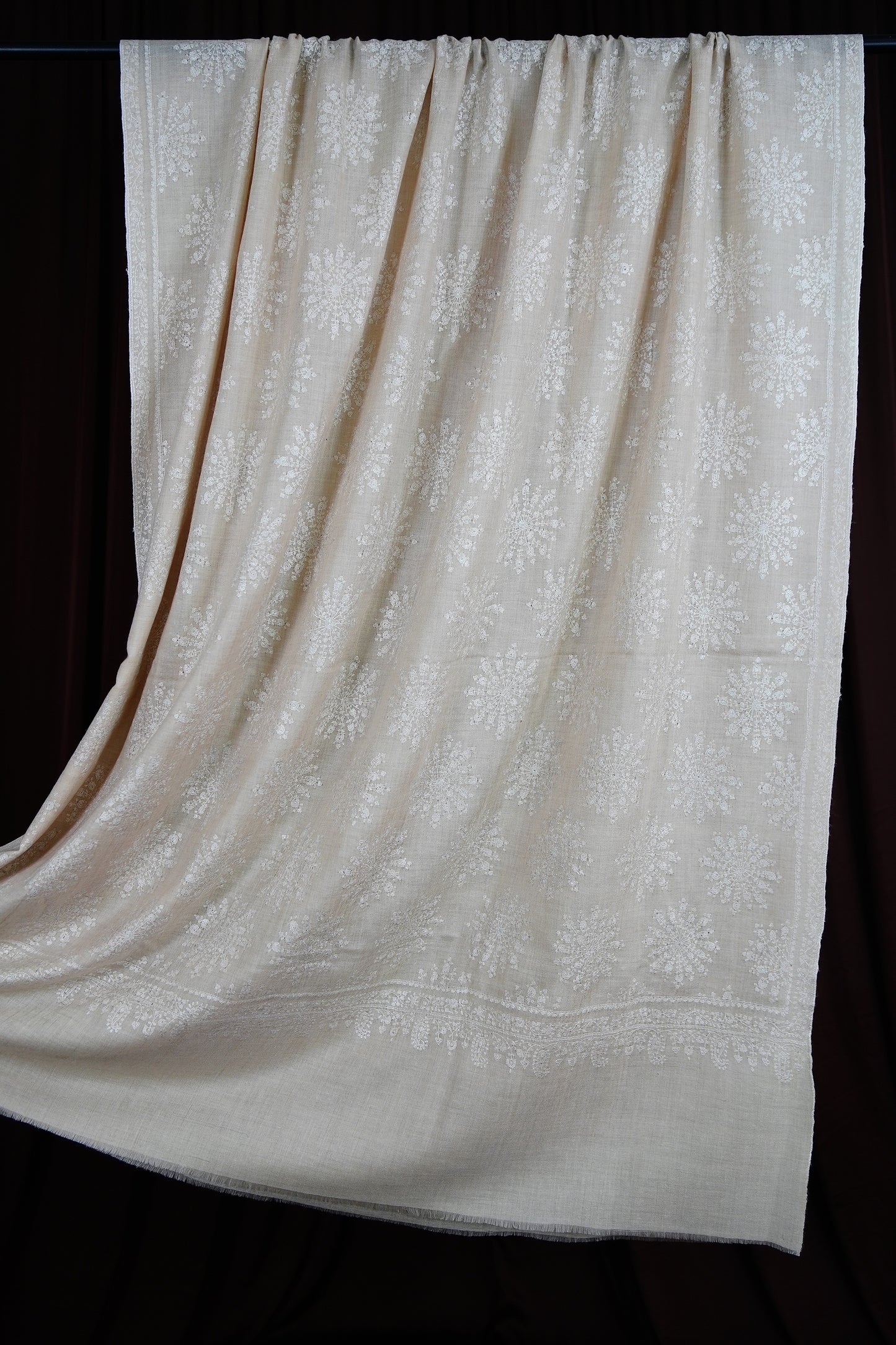 Off-white XL silk Embroidery Gi Pashmina Shawl 9611