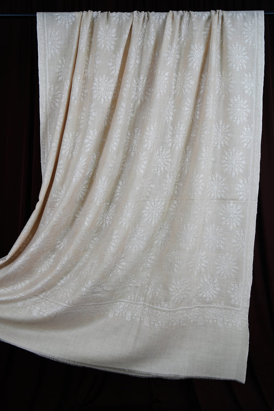 Off-white XL silk Embroidery Gi Pashmina Shawl 9611