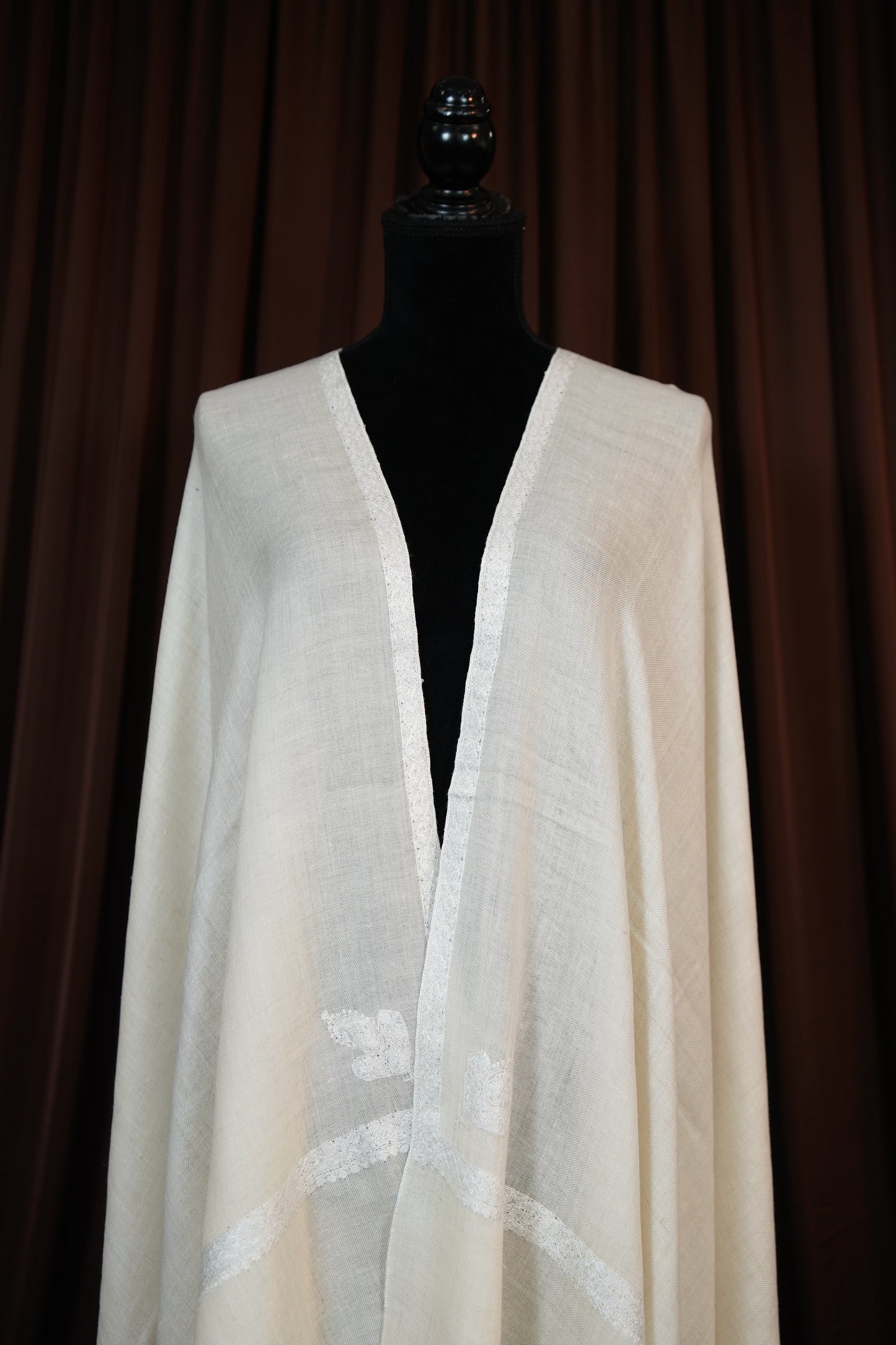 white GI embroidery pashmina shawl 9618