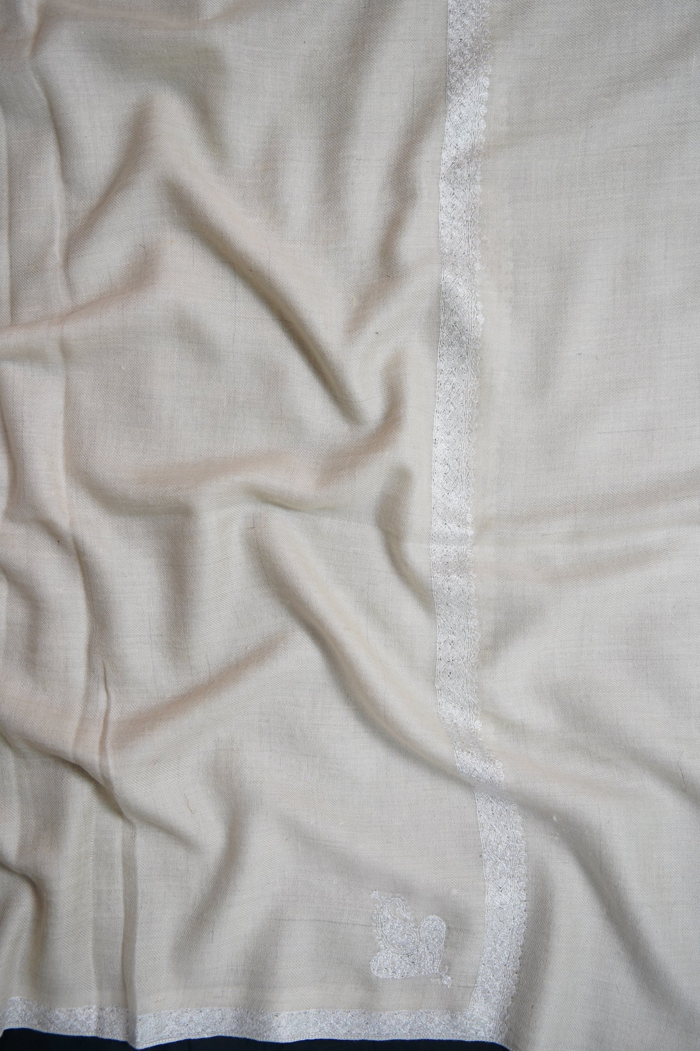 white GI embroidery pashmina shawl 9618