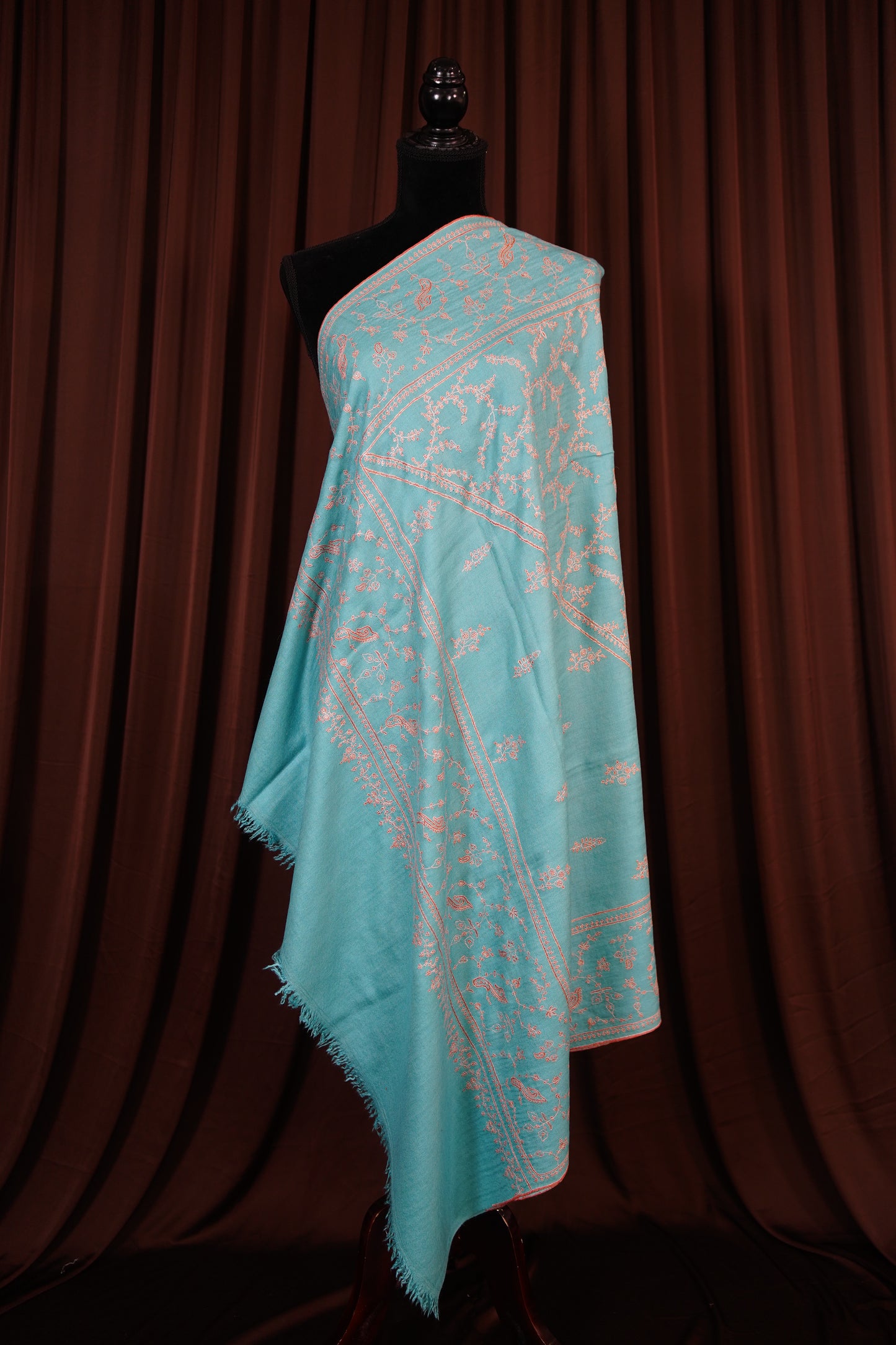 carolina blue GI embroidery pashmina shawl 9619