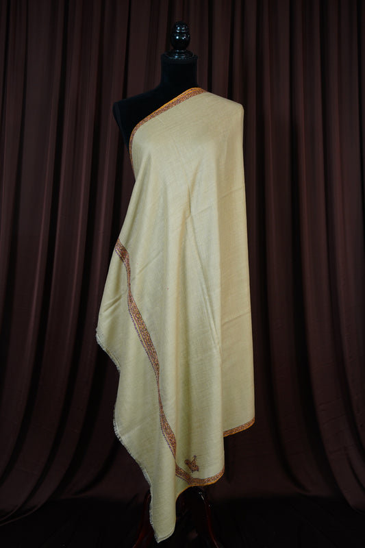 banana yellow GI embroidery pashmina shawl 9621