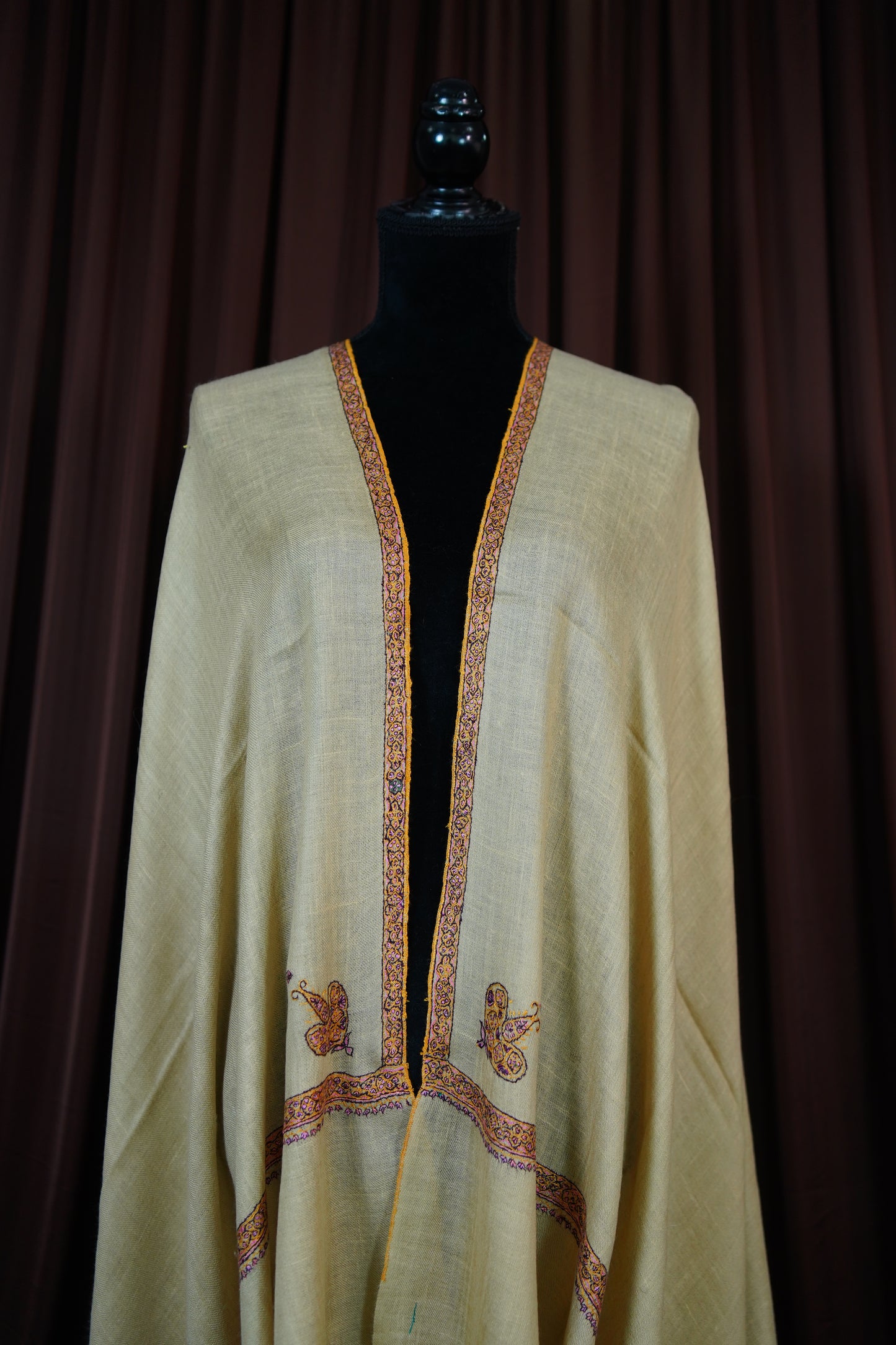 banana yellow GI embroidery pashmina shawl 9621