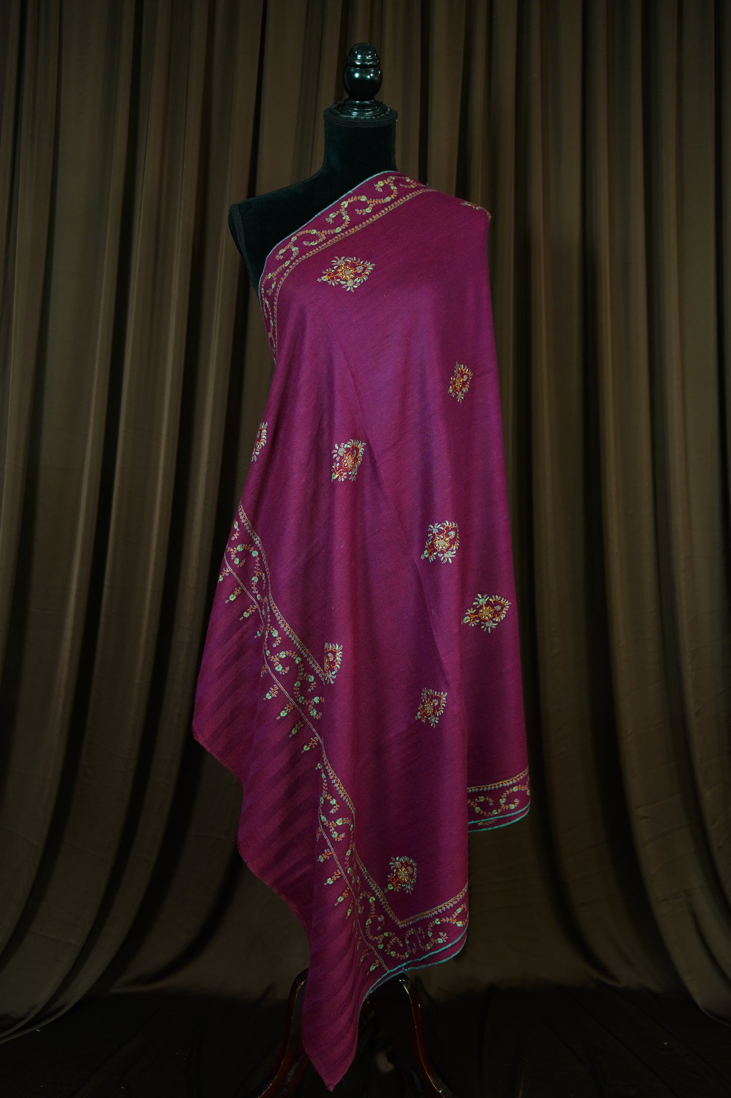 dark cerise byzantine pink GI butis embroidery pashmina shawl 9622