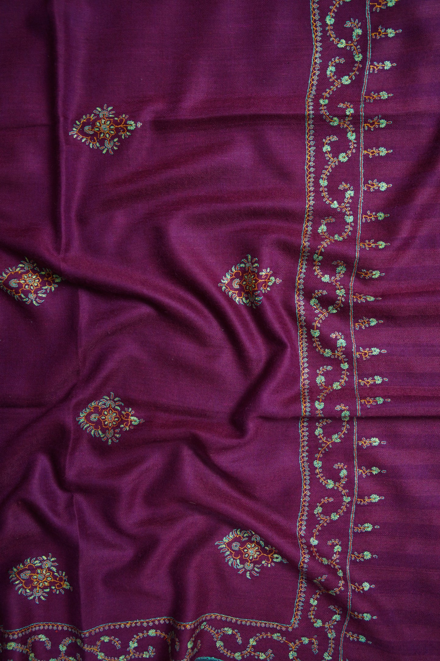 dark cerise byzantine pink GI butis embroidery pashmina shawl 9622