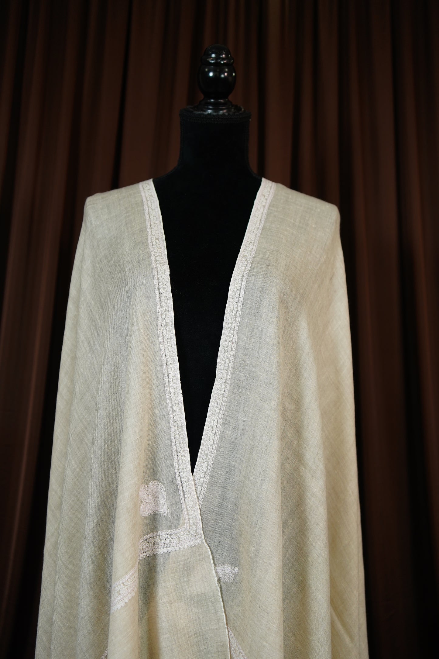 white GI embroidery pashmina shawl 9624