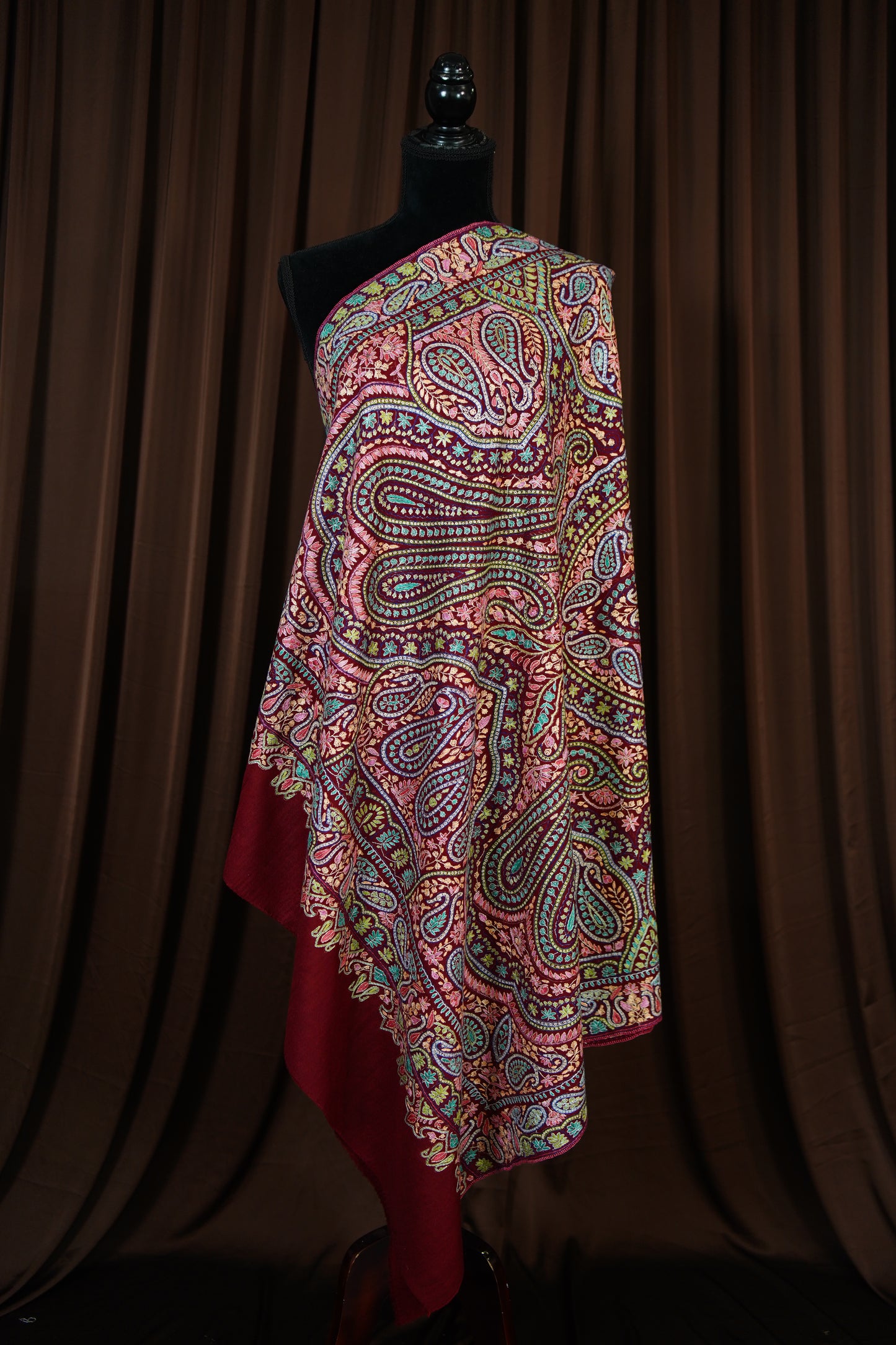 maroon GI jamma embroidery pashmina shawl 9625