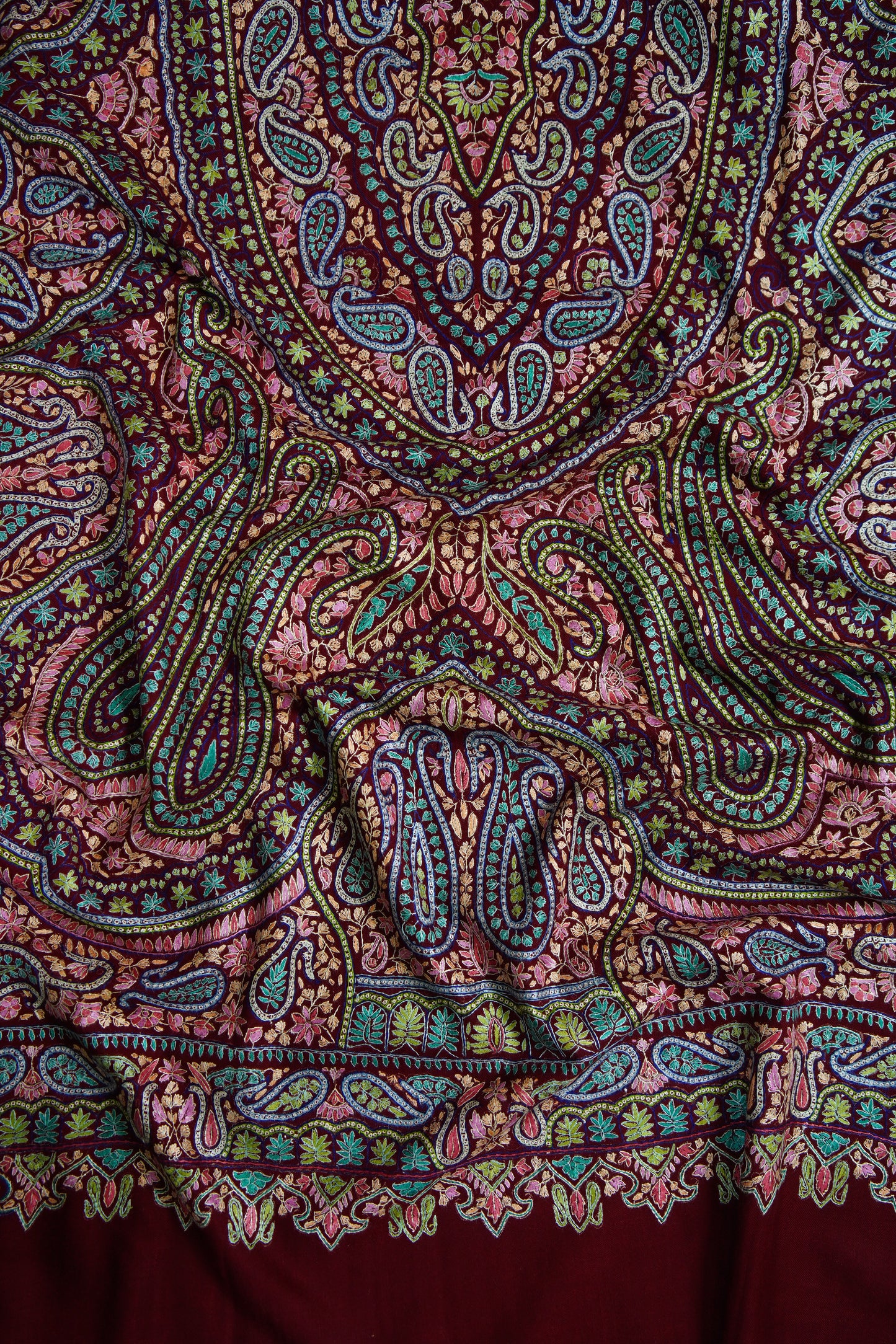 maroon GI jamma embroidery pashmina shawl 9625