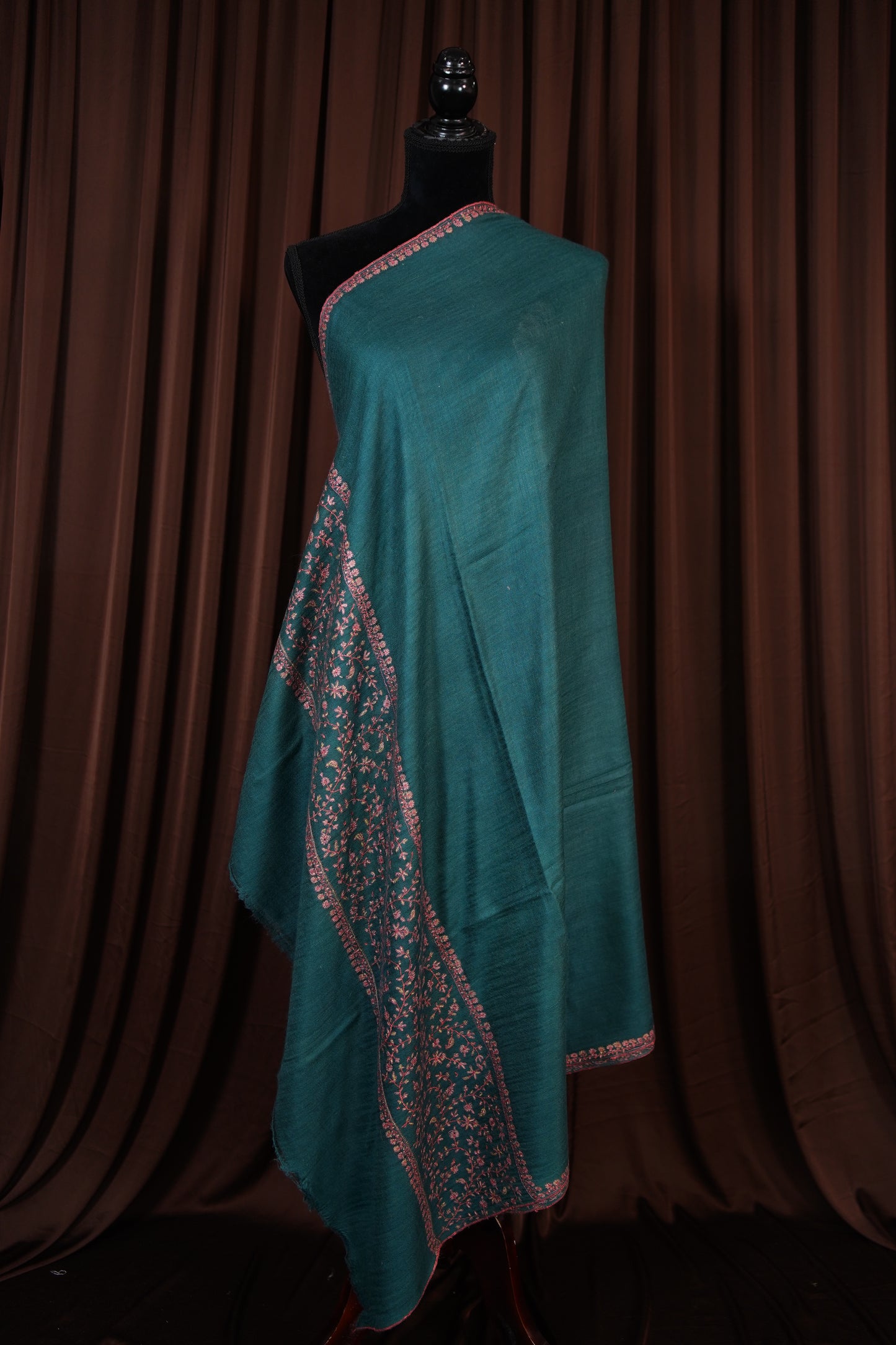 dark pine green GI embroidery pashmina shawl 9626