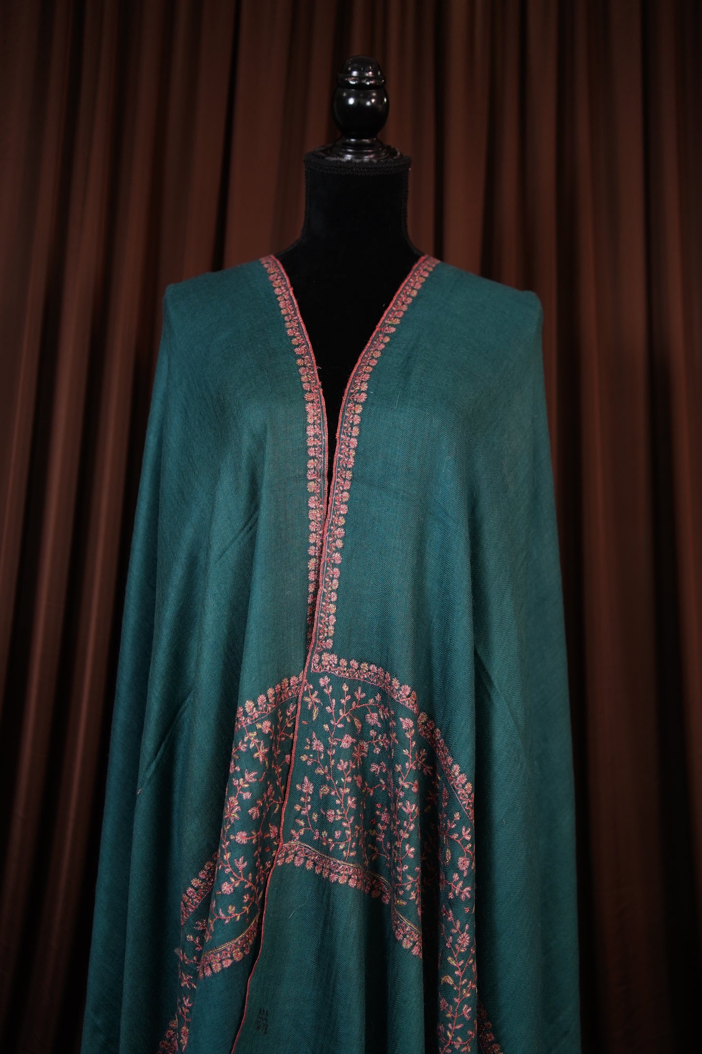 dark pine green GI embroidery pashmina shawl 9626