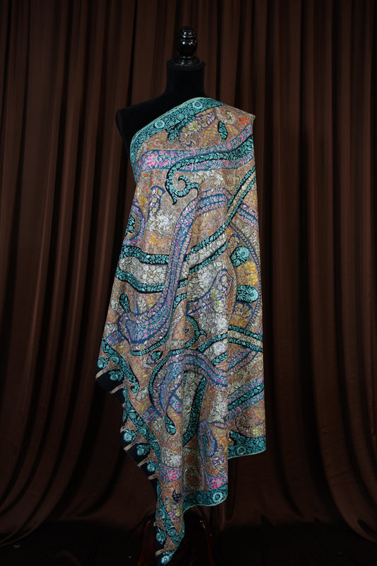 multi-coloured GI jamma embroidery pashmina shawl 9627