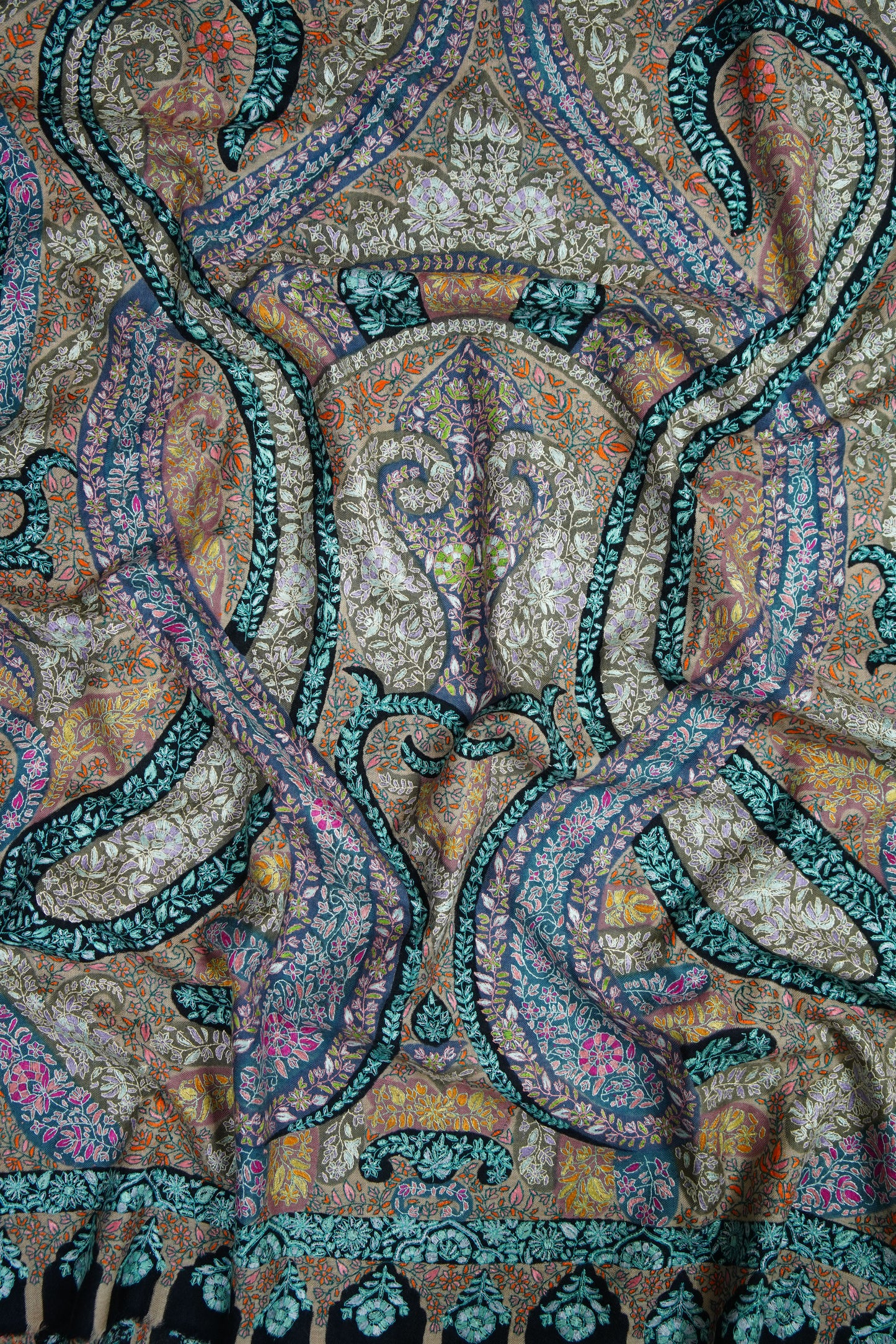 multi-coloured GI jamma embroidery pashmina shawl 9627
